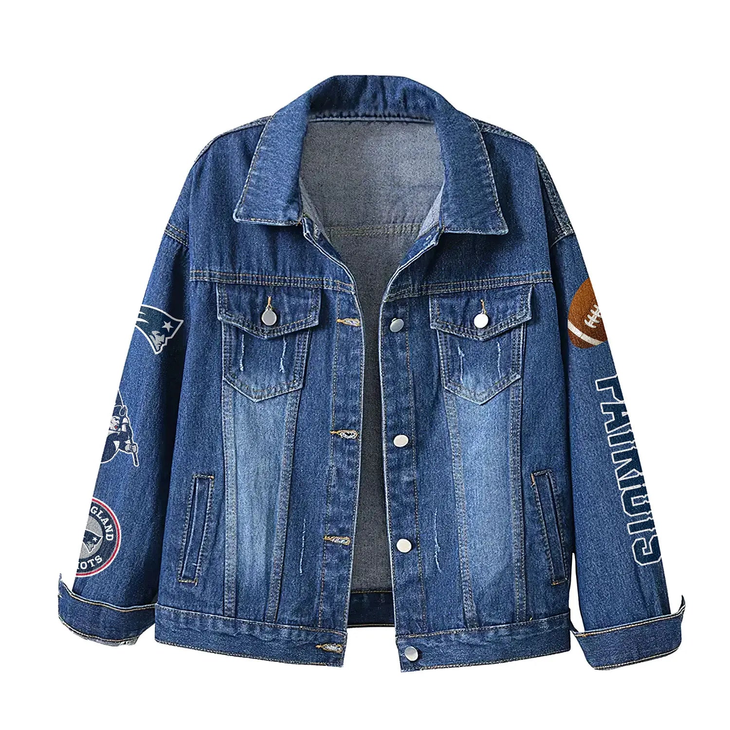 New England Patriots | Premium NFL Bartender Fan Denim Jacket NY – HuddleStyle.com - Image 2