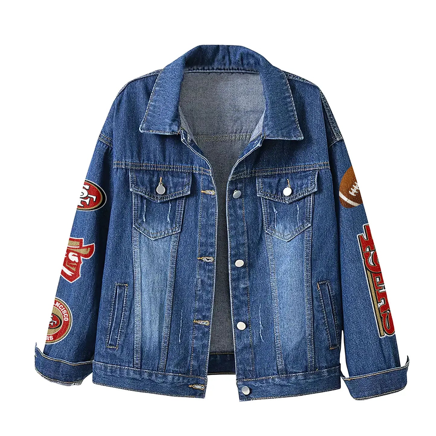 San Francisco 49ers | Premium NFL Bartender Fan Denim Jacket NY – HuddleStyle.com - Image 2