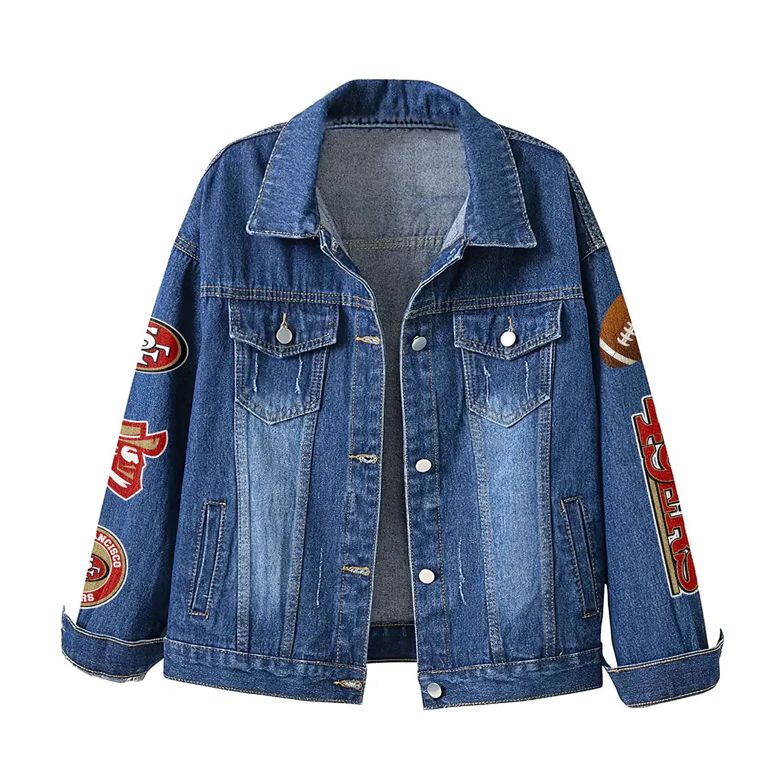 San Francisco 49ers | Premium NFL Bartender Fan Denim Jacket NY – HuddleStyle.com - Image 2