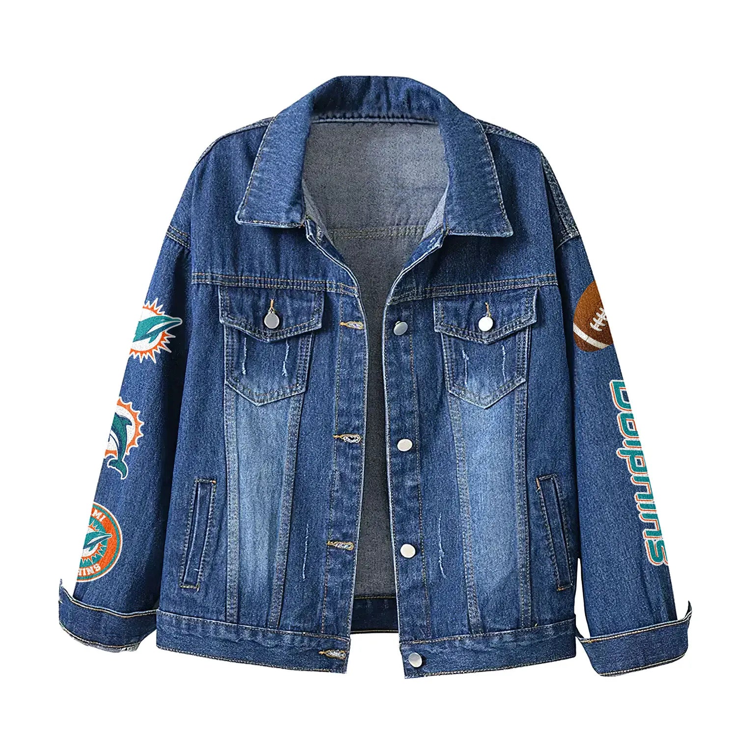 Miami Dolphins | Premium NFL Bartender Fan Denim Jacket NY – HuddleStyle.com - Image 2