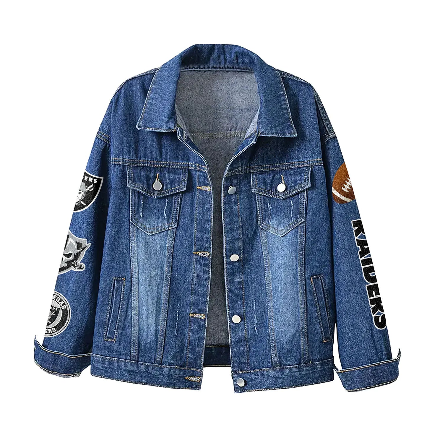 Las Vegas Raiders | Premium NFL Bartender Fan Denim Jacket NY – HuddleStyle.com - Image 2