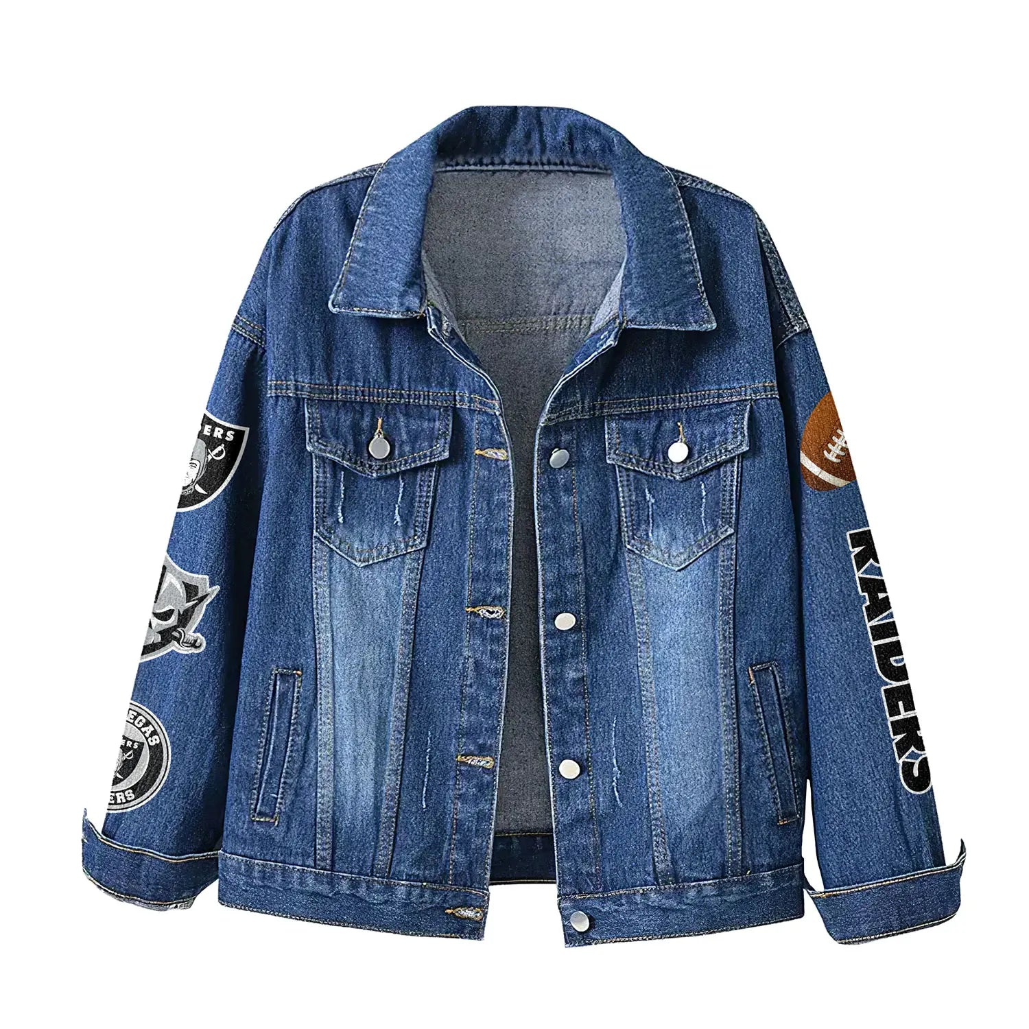 Las Vegas Raiders | Premium NFL Bartender Fan Denim Jacket NY – HuddleStyle.com - Image 2