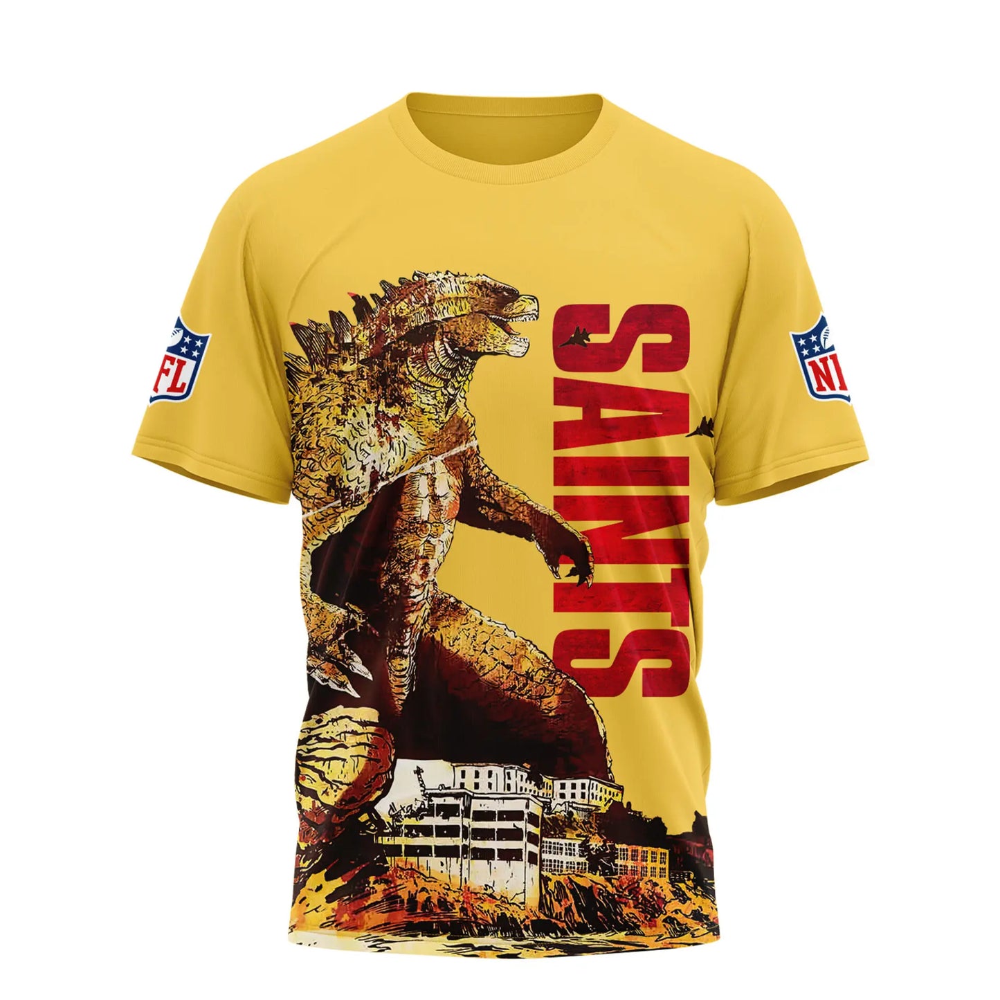 New Orleans Saints | Premium NFL Godzilla King of the Monsters 3D Shirt NY – HuddleStyle.com - Image 2
