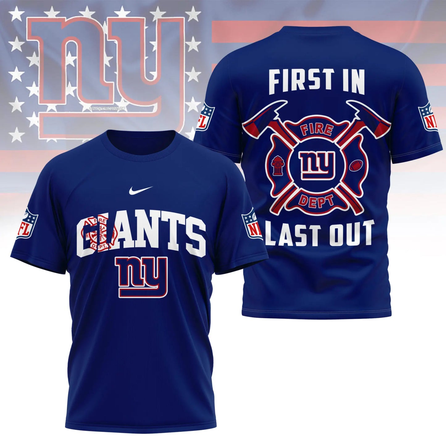 New York Giants | Premium NFL Fire Dept 3D Shirt TD – HuddleStyle.com - Image 2
