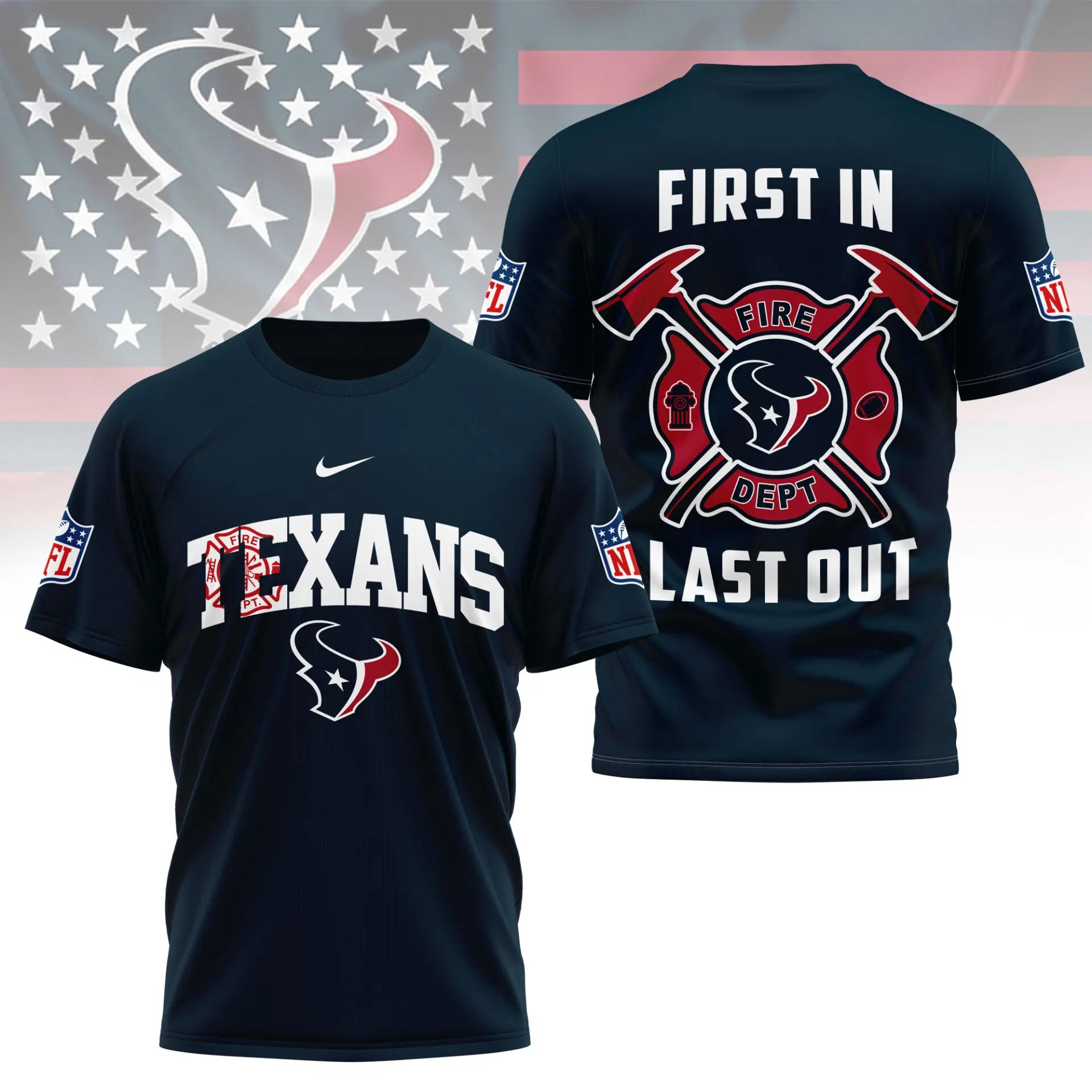 Houston Texans | Premium NFL Fire Dept 3D Shirt TD – HuddleStyle.com - Main