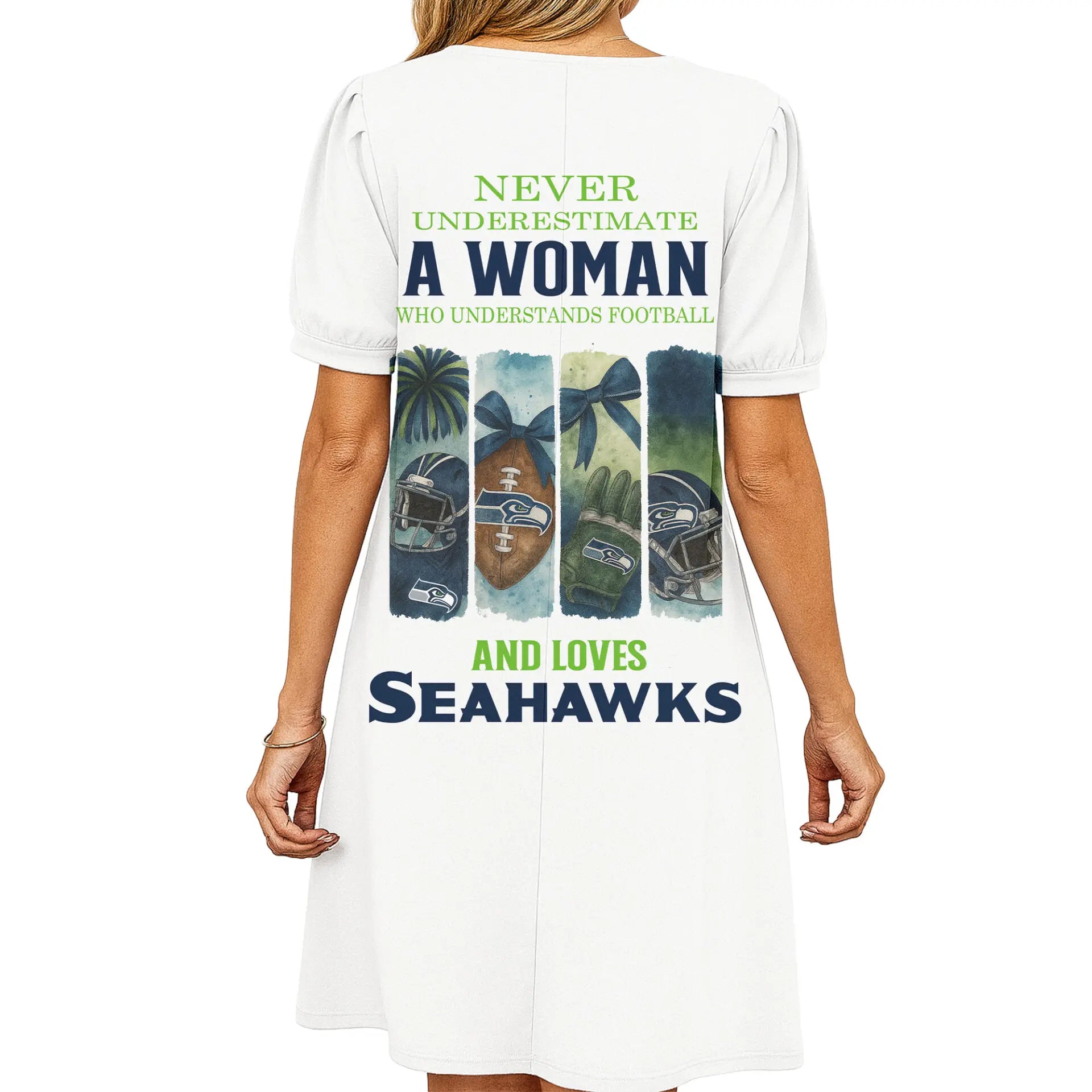 Seattle Seahawks | Premium NFL V-neck Dress HI – HuddleStyle.com - Image 2