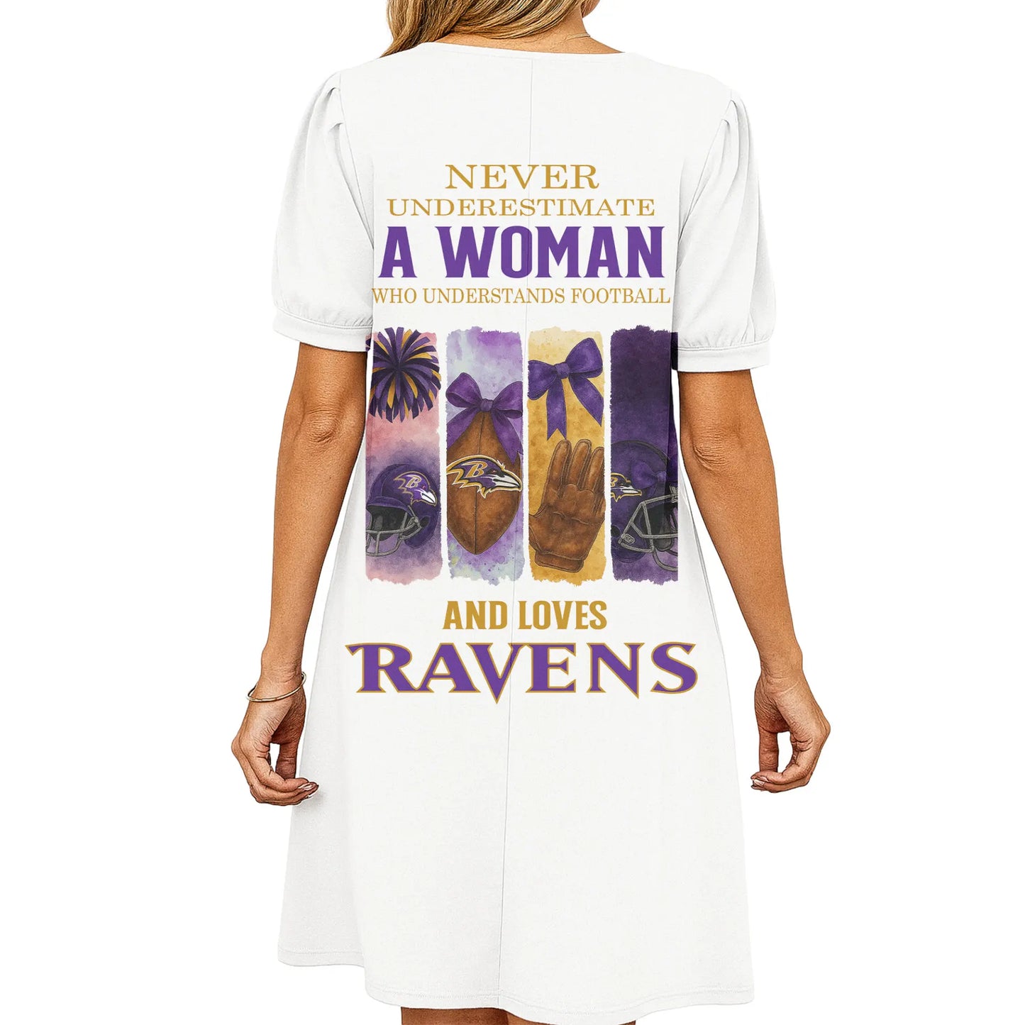 Baltimore Ravens | Premium NFL V-neck Dress HI – HuddleStyle.com - Image 3