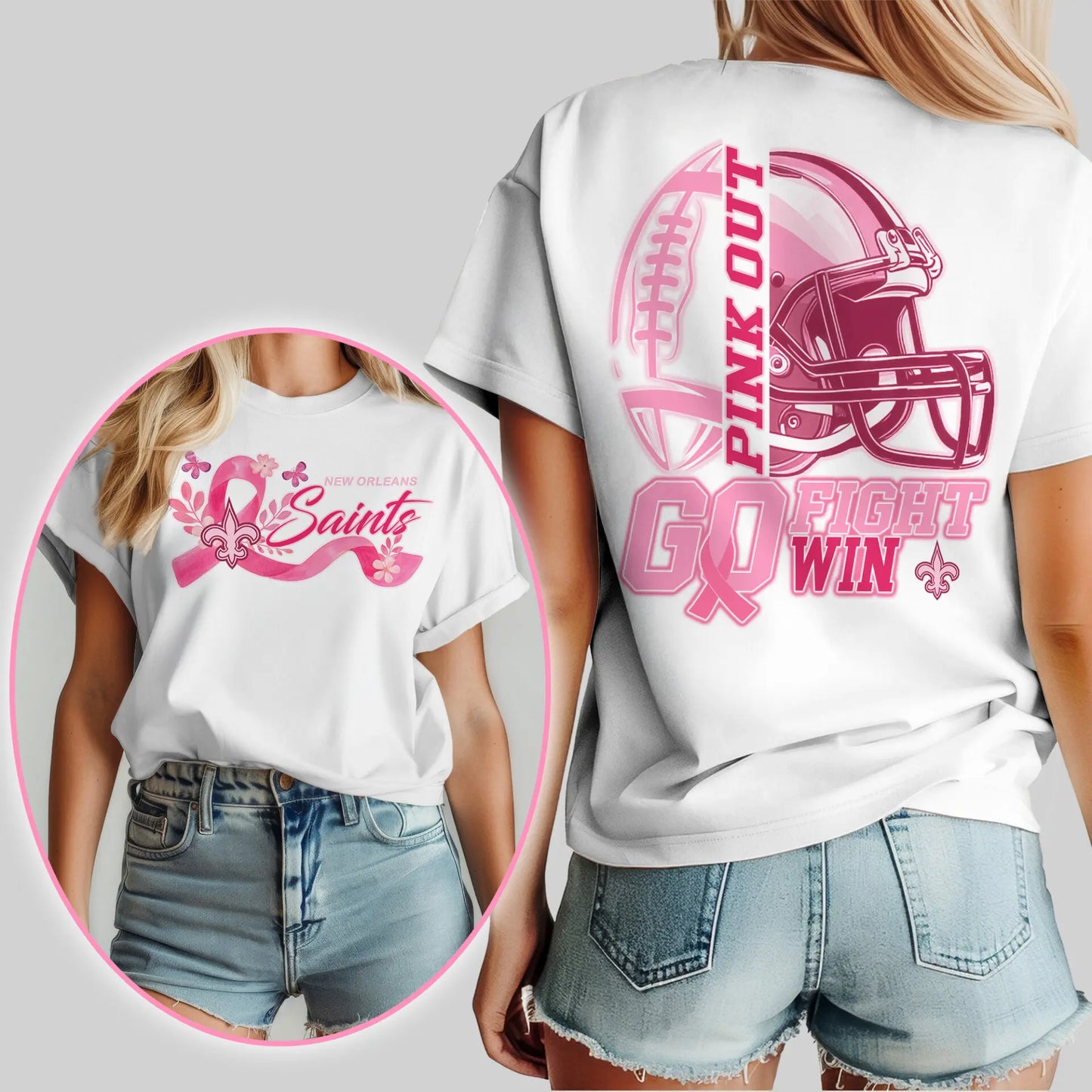 New Orleans Saints | Premium Tackle Breast Cancer Women’s Shirt TD – HuddleStyle.com - Image 3