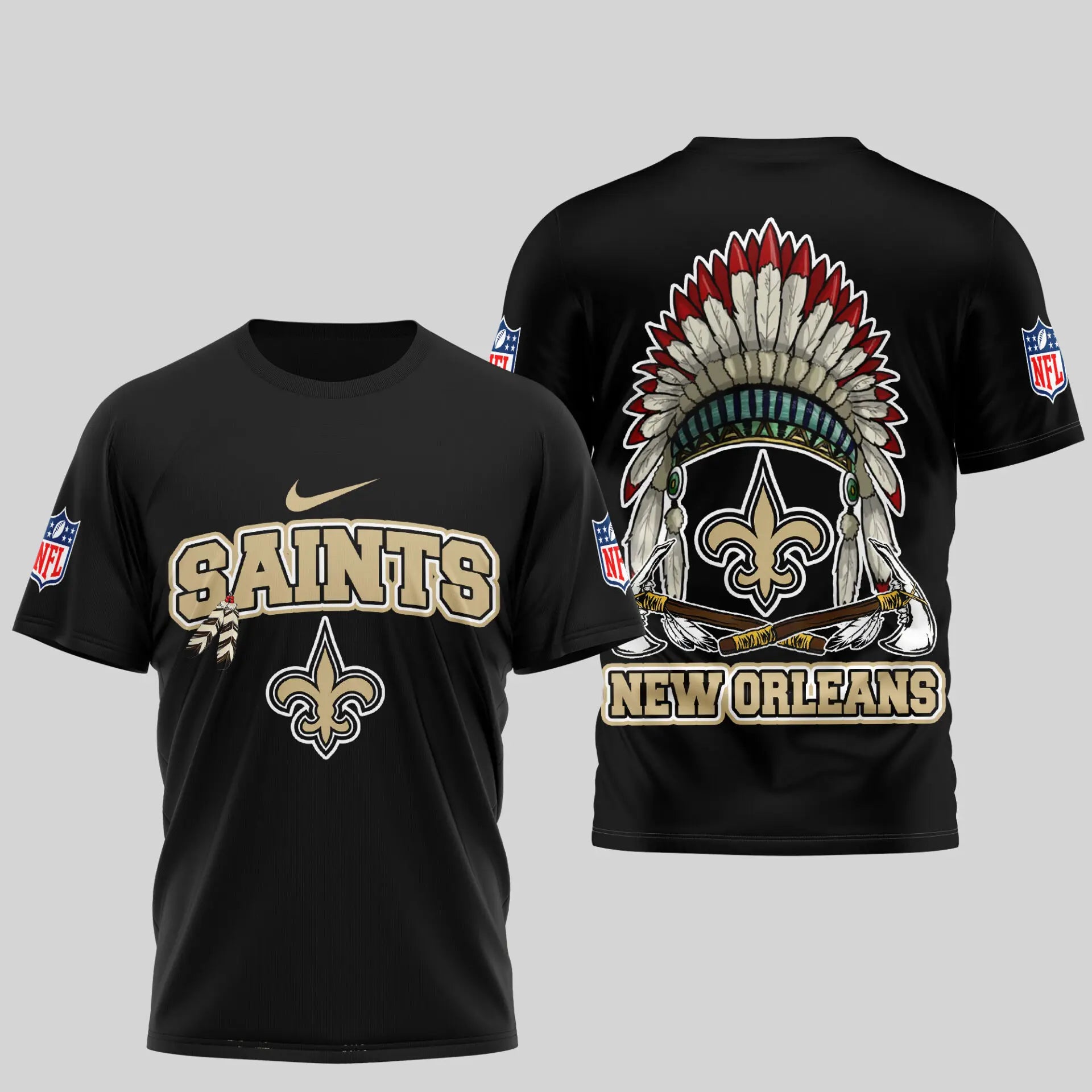 New Orleans Saints | Premium Native American Leather 3D Shirt TD – HuddleStyle.com - Main