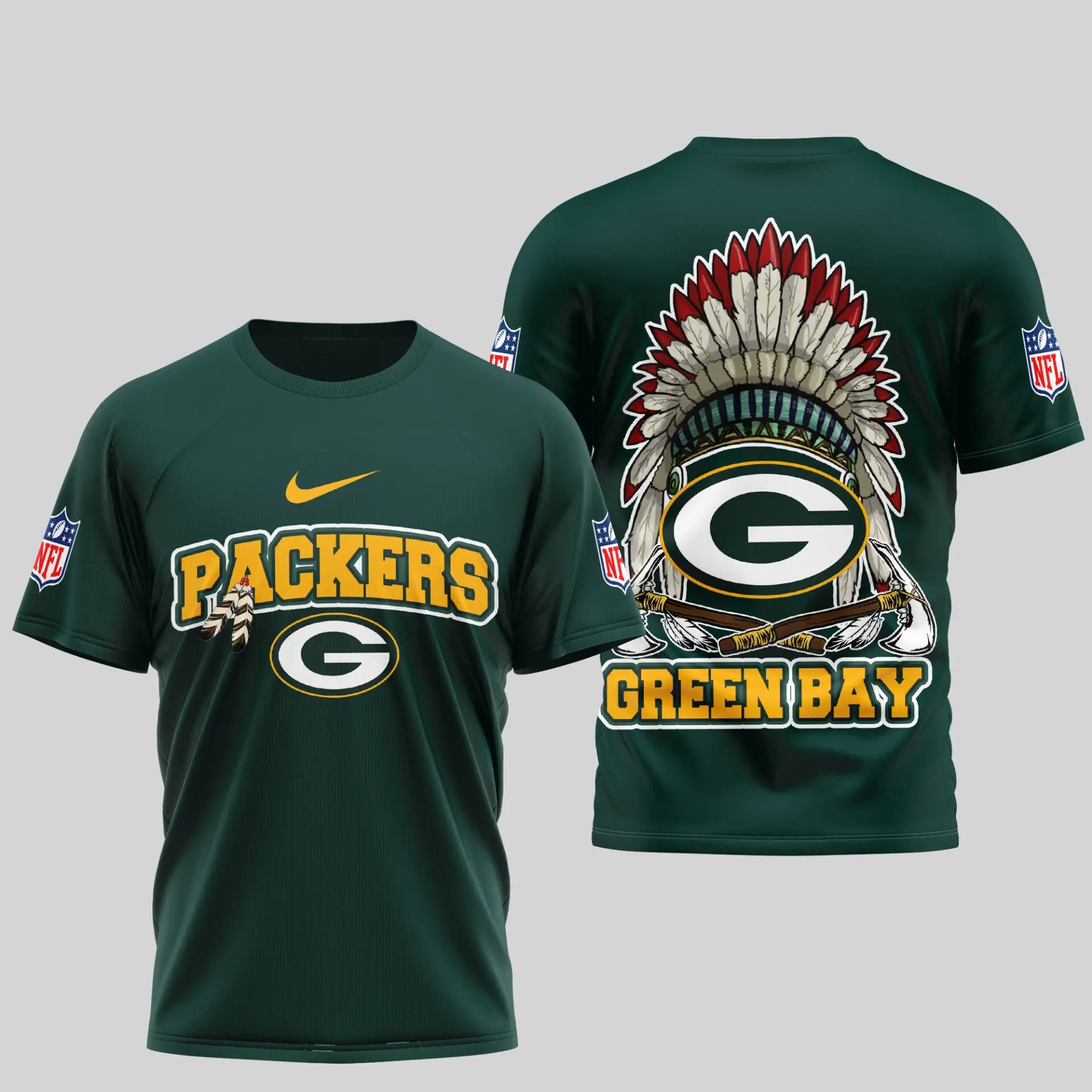 Green Bay Packers | Premium Native American Leather 3D Shirt TD – HuddleStyle.com - Image 2