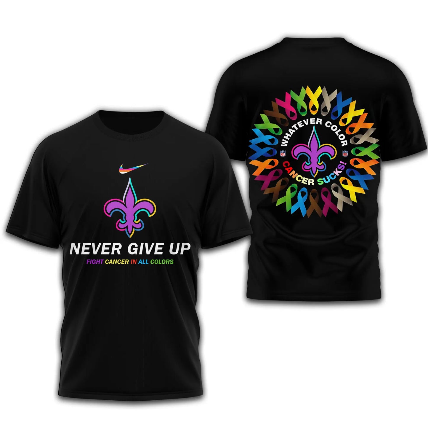 New Orleans Saints | Premium Fight Cancer In All Colors 3D Shirt TD – HuddleStyle.com - Image 3