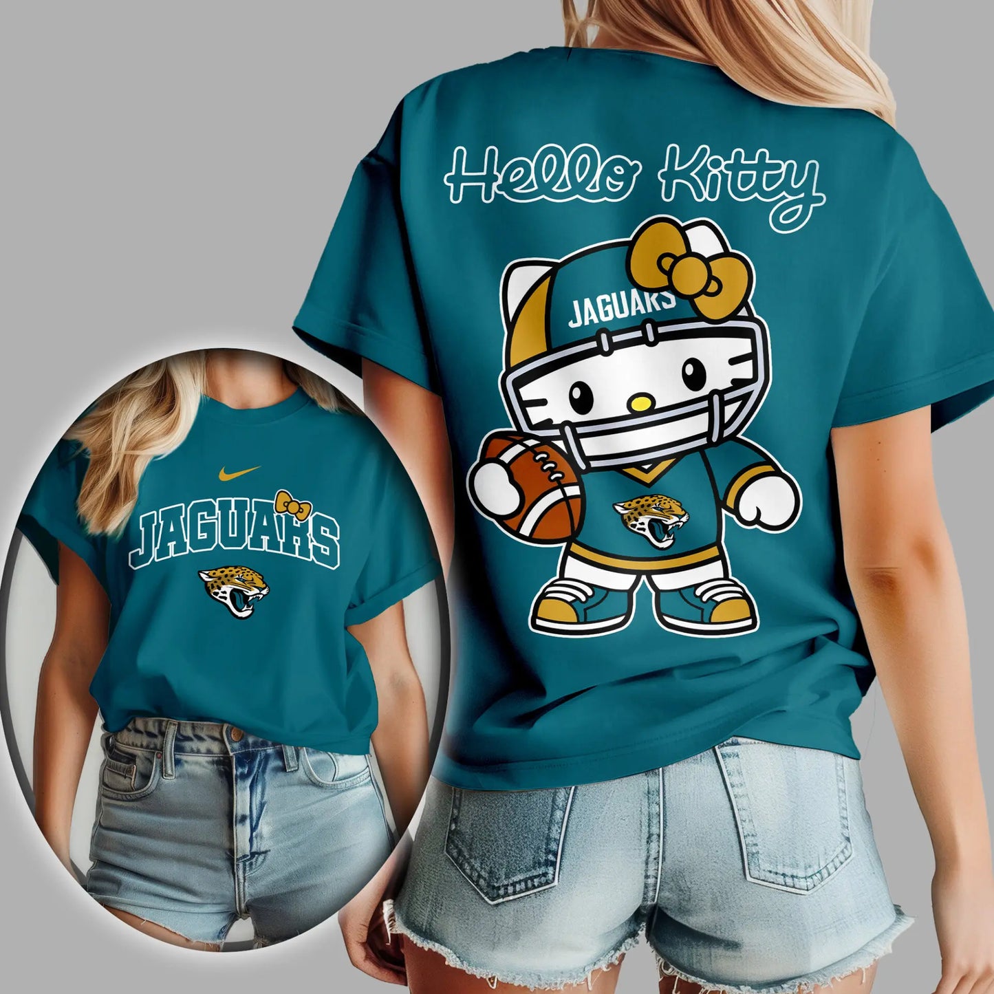 Jacksonville Jaguars | Premium NFL Hello Kitty 3D Shirt TD – HuddleStyle.com - Image 4