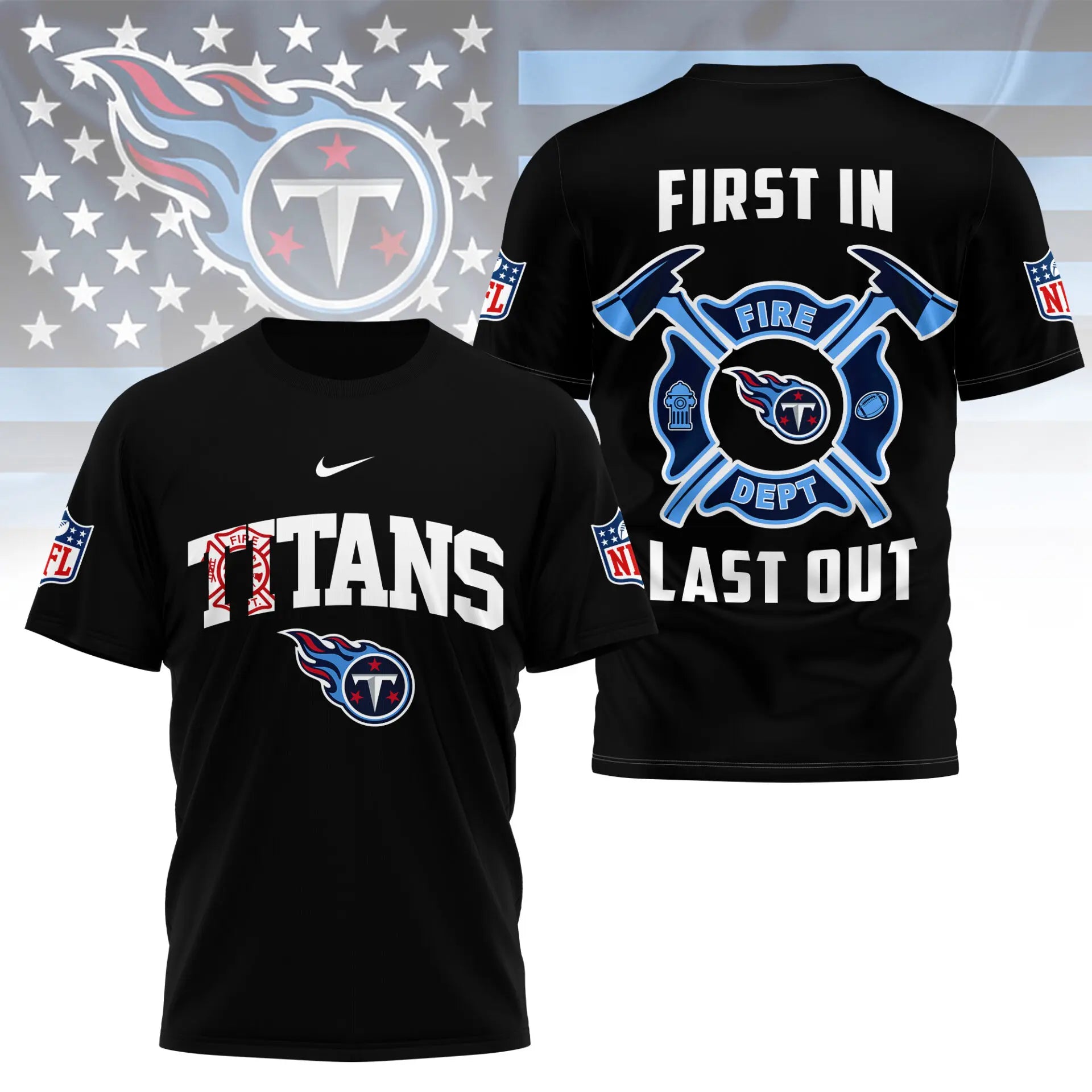 Tennessee Titans | Premium NFL Fire Dept 3D Shirt TD – HuddleStyle.com - Image 2