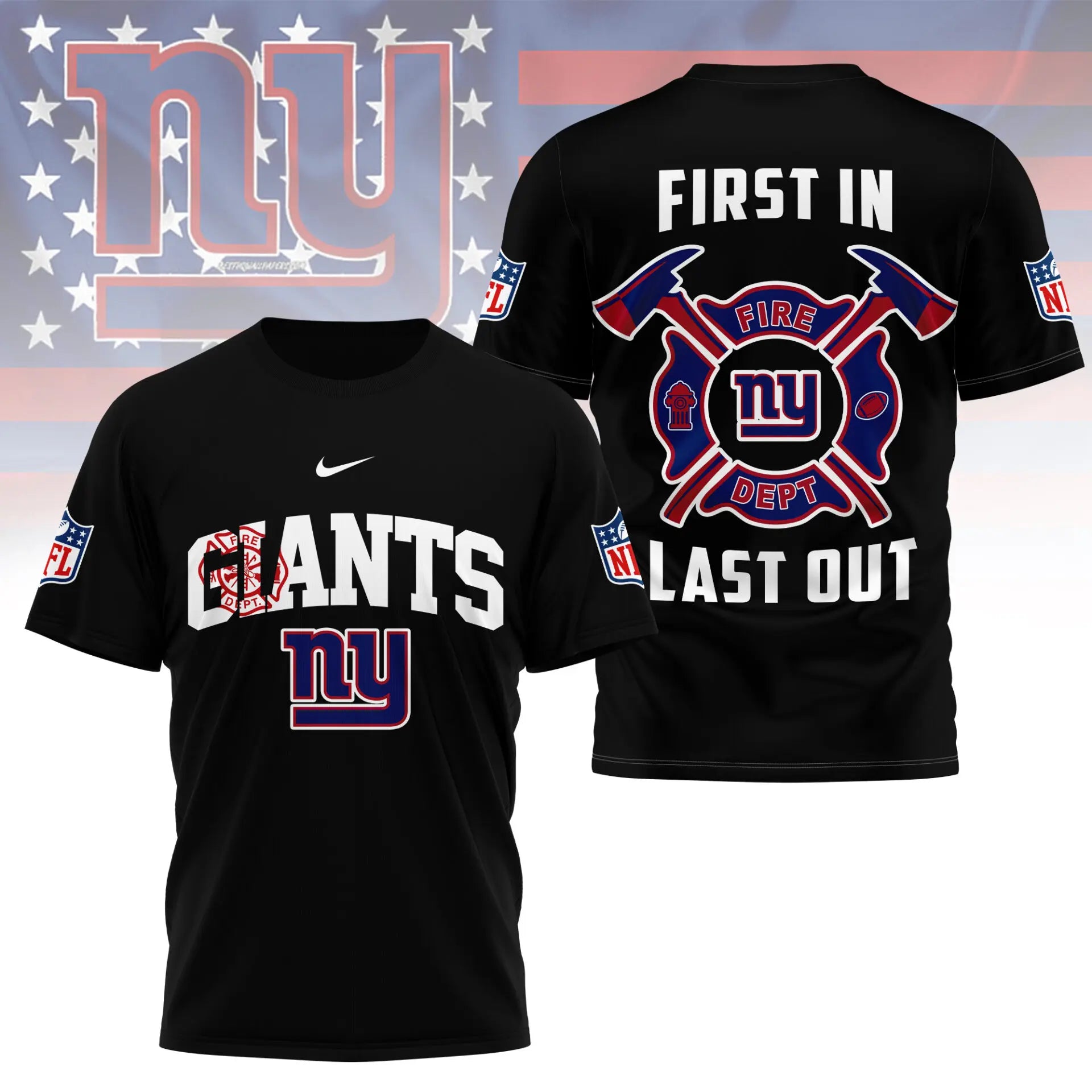 New York Giants | Premium NFL Fire Dept 3D Shirt TD – HuddleStyle.com - Image 3