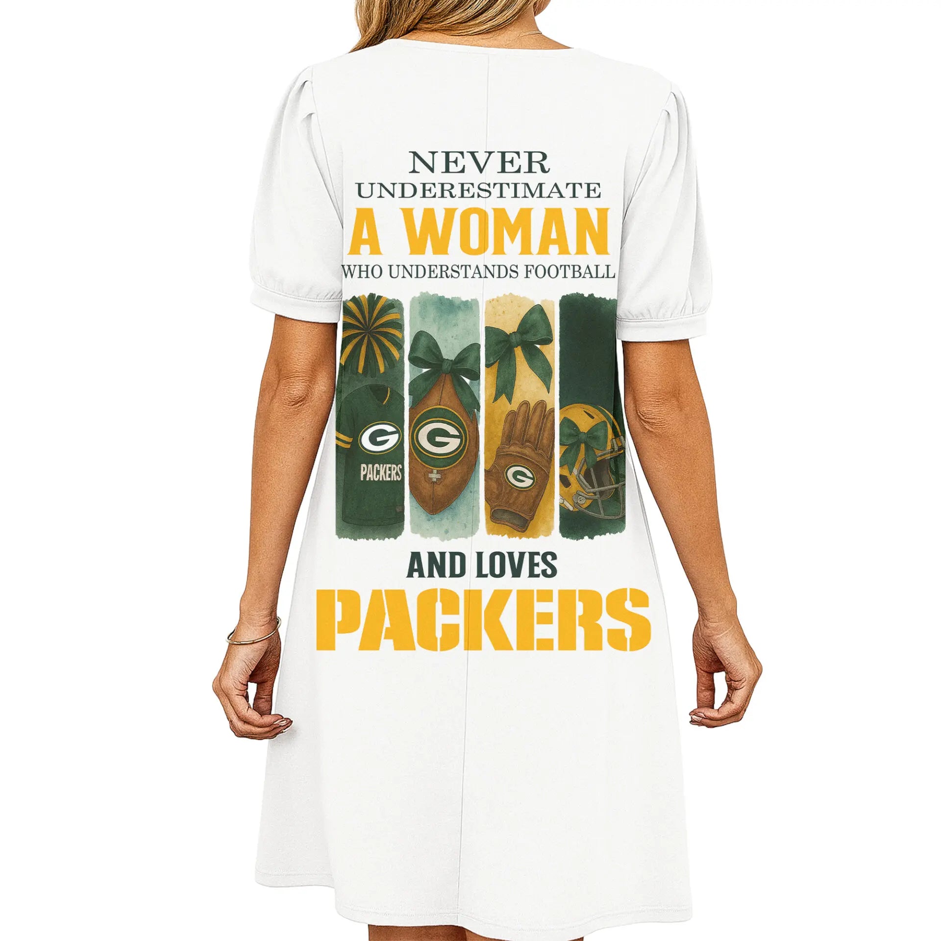 Green Bay Packers | Premium NFL V-neck Dress HI – HuddleStyle.com - Image 3