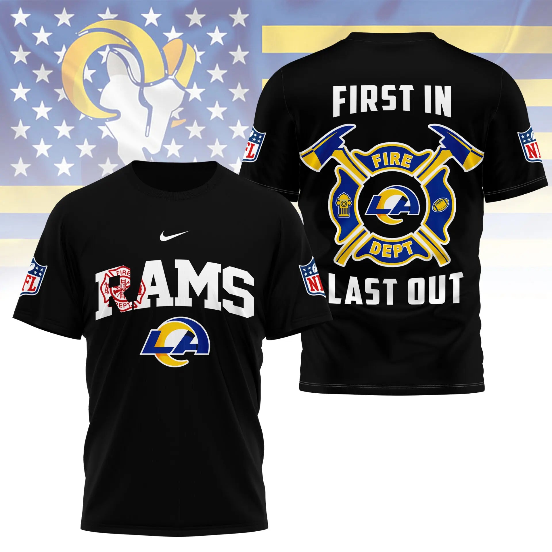 Los Angeles Rams | Premium NFL Fire Dept 3D Shirt TD – HuddleStyle.com - Main