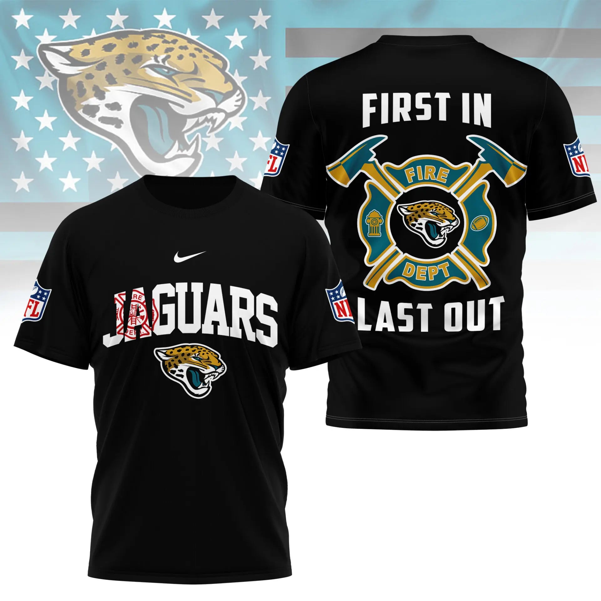 Jacksonville Jaguars | Premium NFL Fire Dept 3D Shirt TD – HuddleStyle.com - Image 2