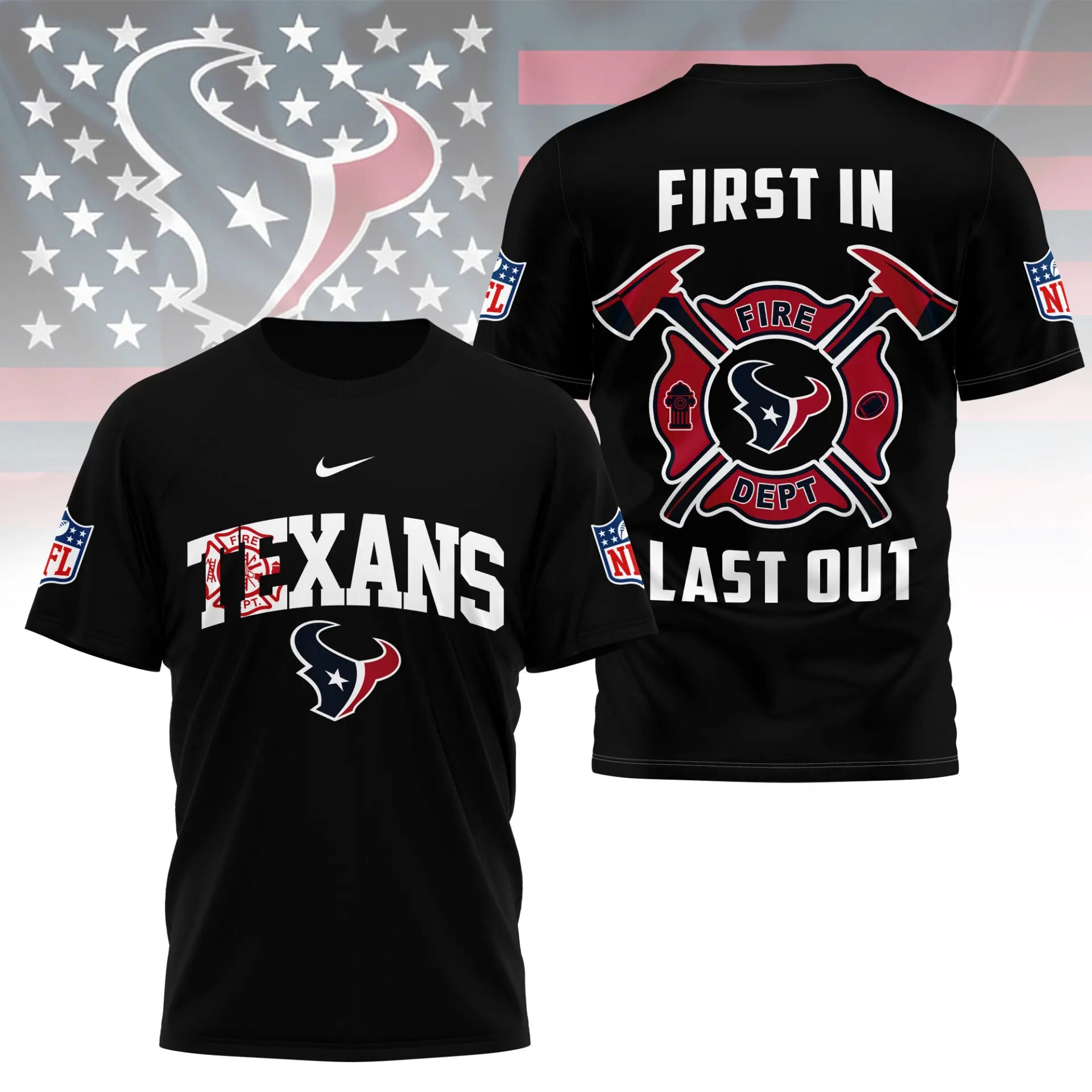 Houston Texans | Premium NFL Fire Dept 3D Shirt TD – HuddleStyle.com - Image 3