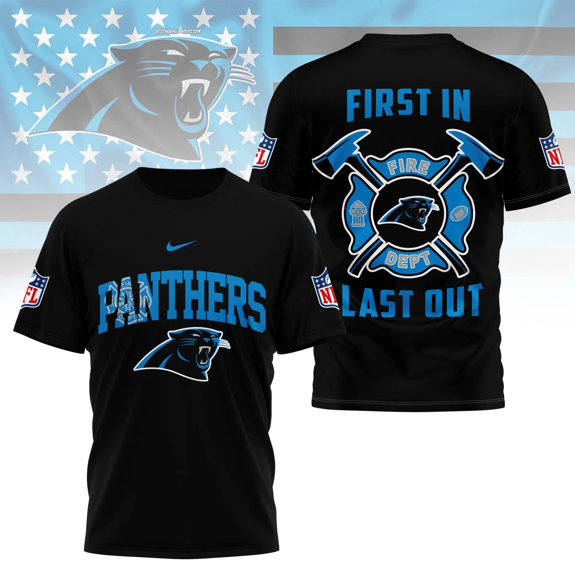 Carolina Panthers | Premium NFL Fire Dept 3D Shirt TD – HuddleStyle.com - Image 2