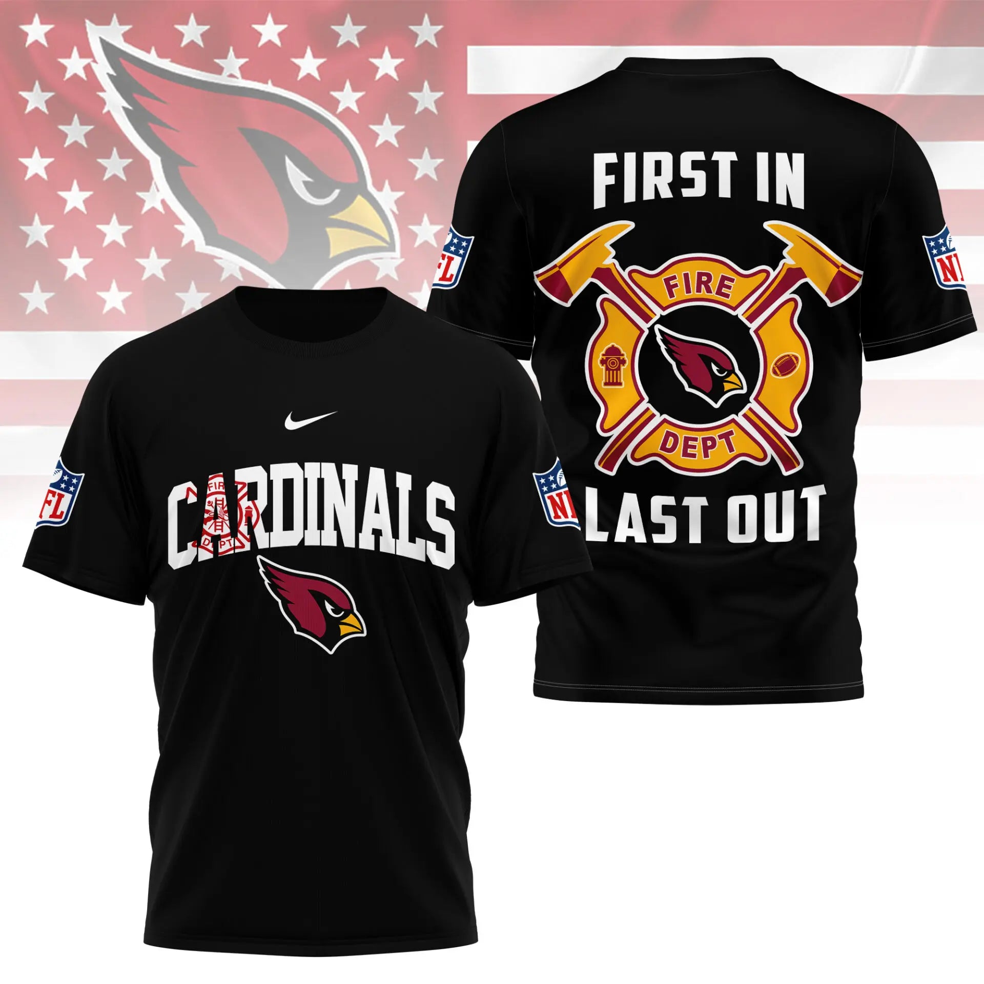 Arizona Cardinals | Premium NFL Fire Dept 3D Shirt TD – HuddleStyle.com - Image 2