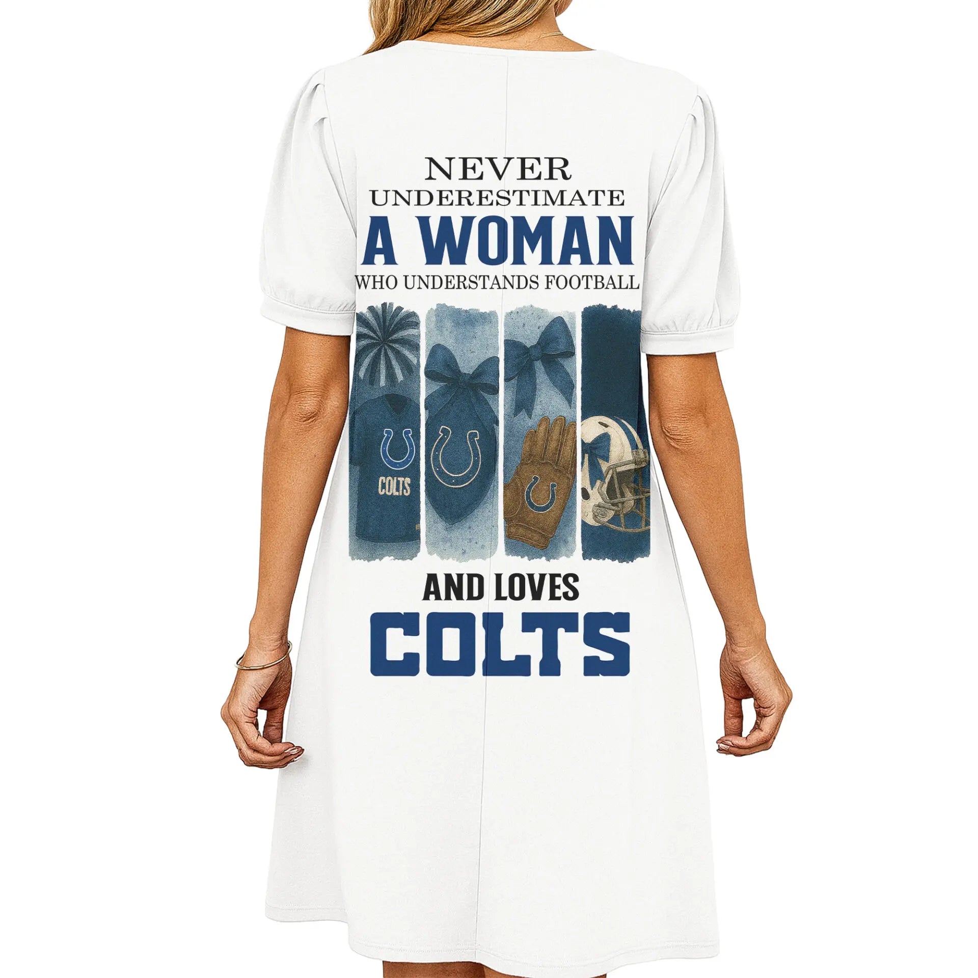 Indianapolis Colts | Premium NFL V-neck Dress HI – HuddleStyle.com - Image 2