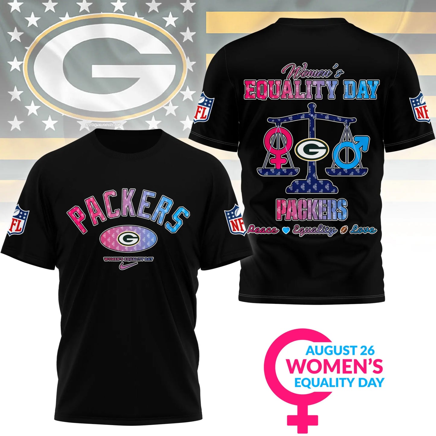 Green Bay Packers | Premium Women’s Equality Day 3D Shirt NY – HuddleStyle.com - Image 4