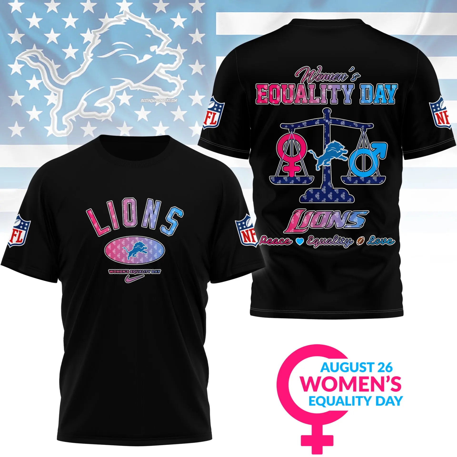 Detroit Lions | Premium Women’s Equality Day 3D Shirt NY – HuddleStyle.com - Main