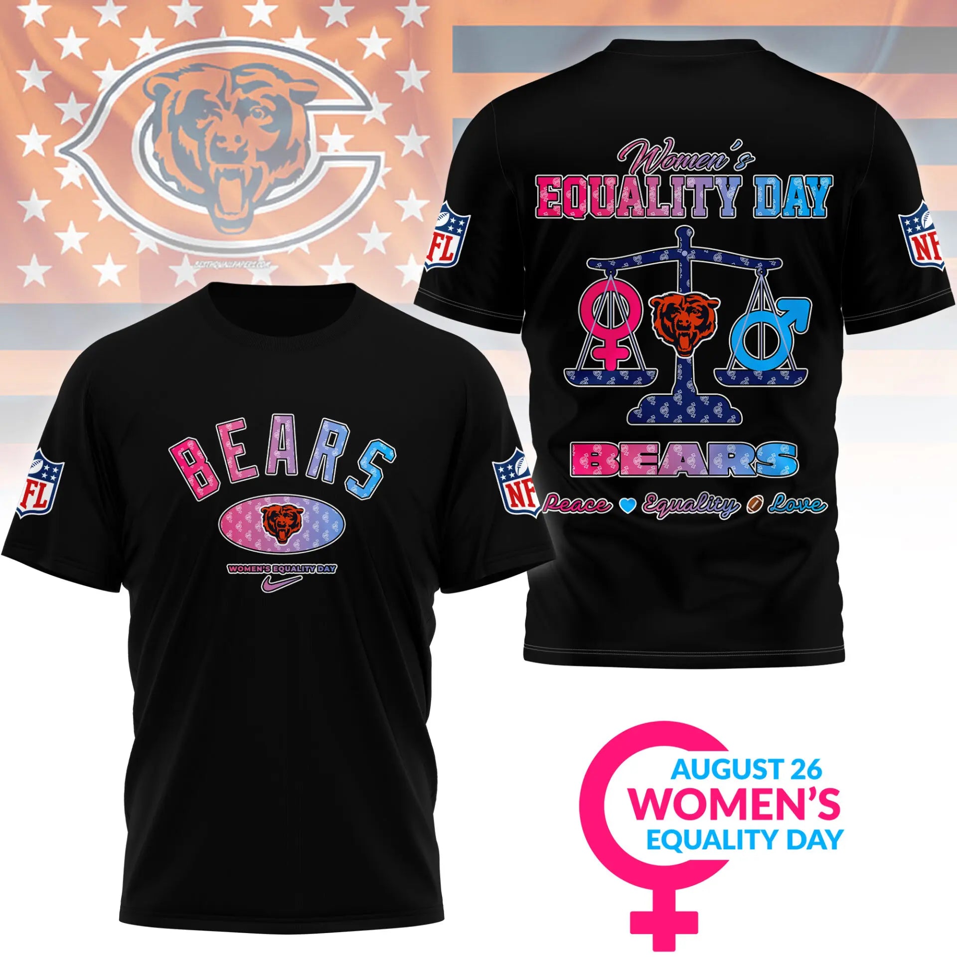 Chicago Bears | Premium Women’s Equality Day 3D Shirt NY – HuddleStyle.com - Image 2