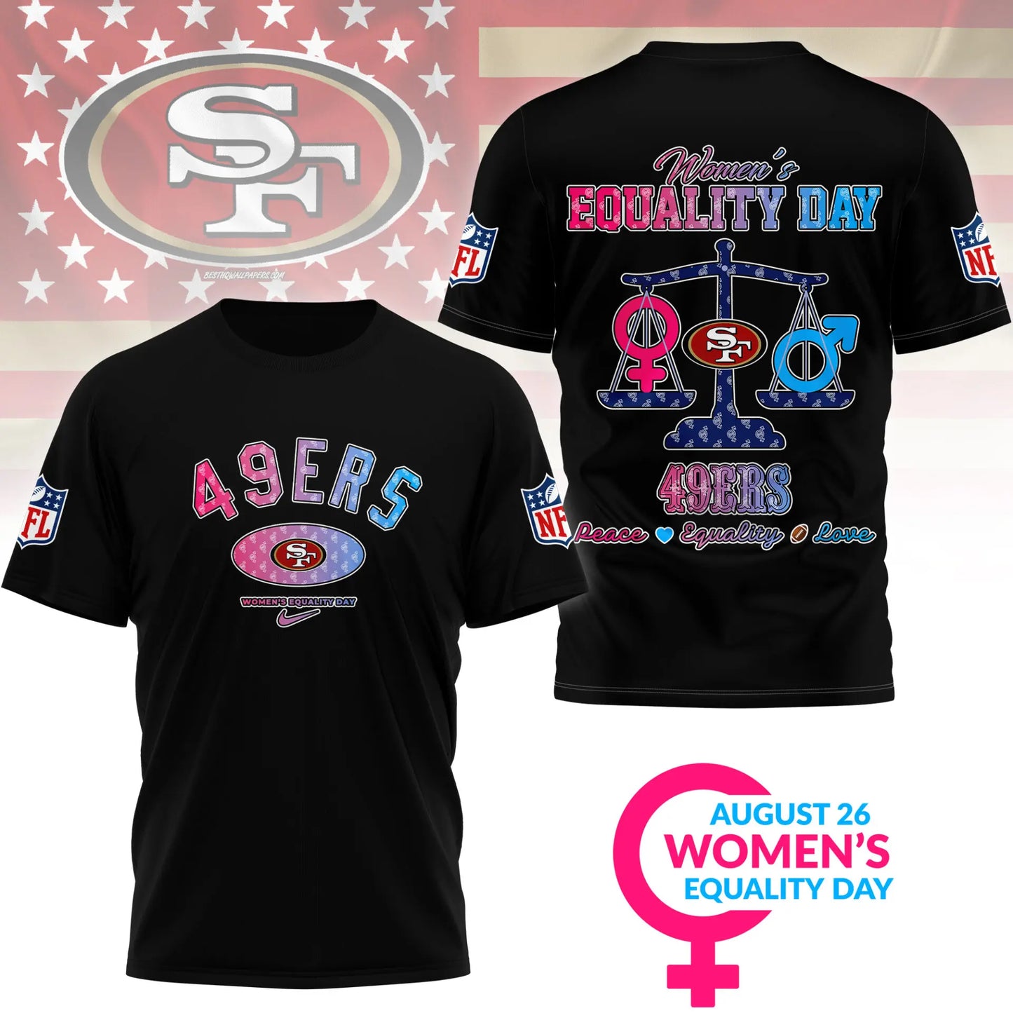San Francisco 49ers | Premium Women’s Equality Day 3D Shirt NY – HuddleStyle.com - Image 4