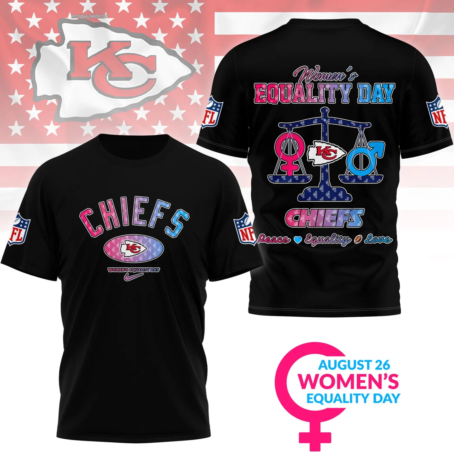 Kansas City Chiefs | Premium Women’s Equality Day 3D Shirt NY – HuddleStyle.com - Image 2