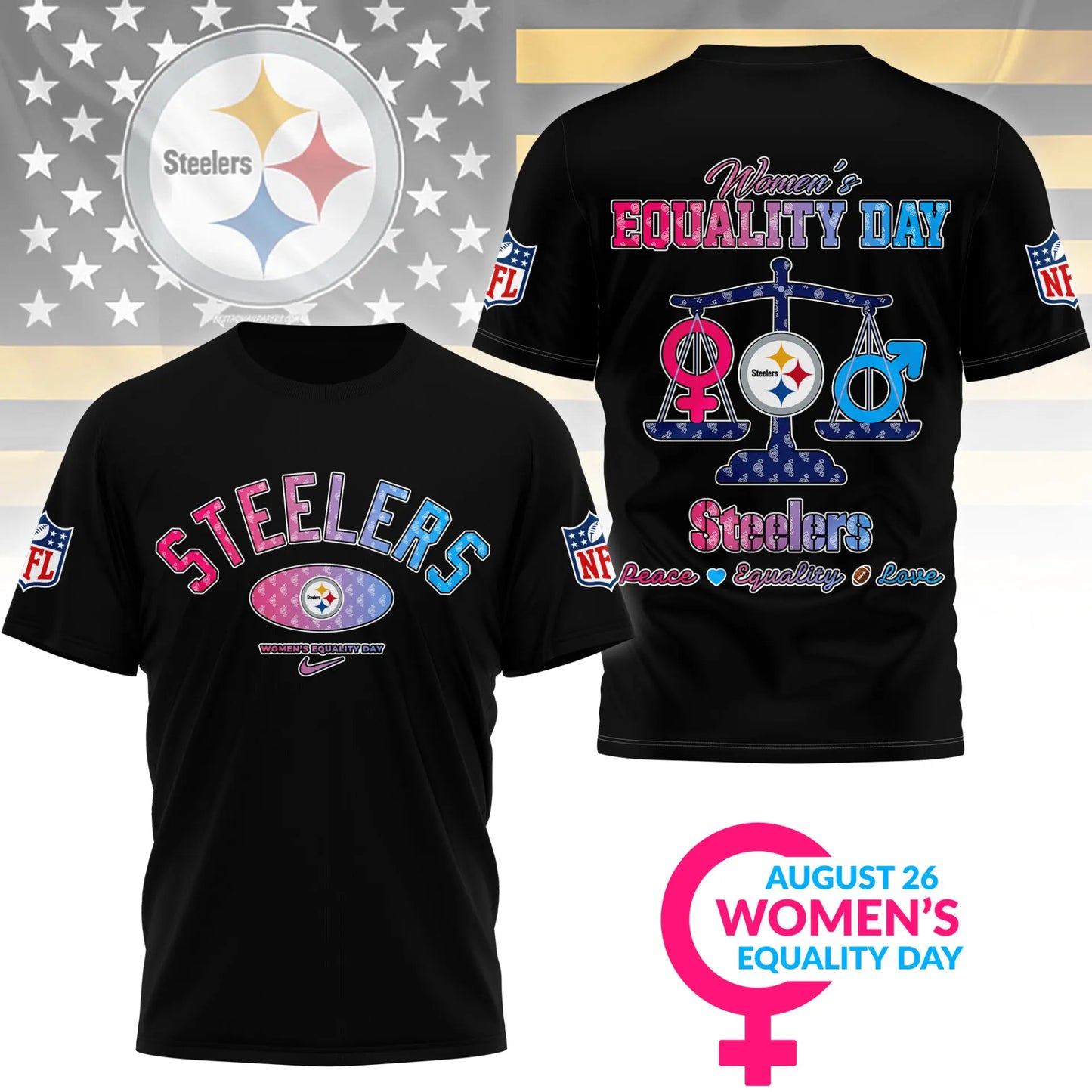 Pittsburgh Steelers | Premium Women’s Equality Day 3D Shirt NY – HuddleStyle.com - Image 2