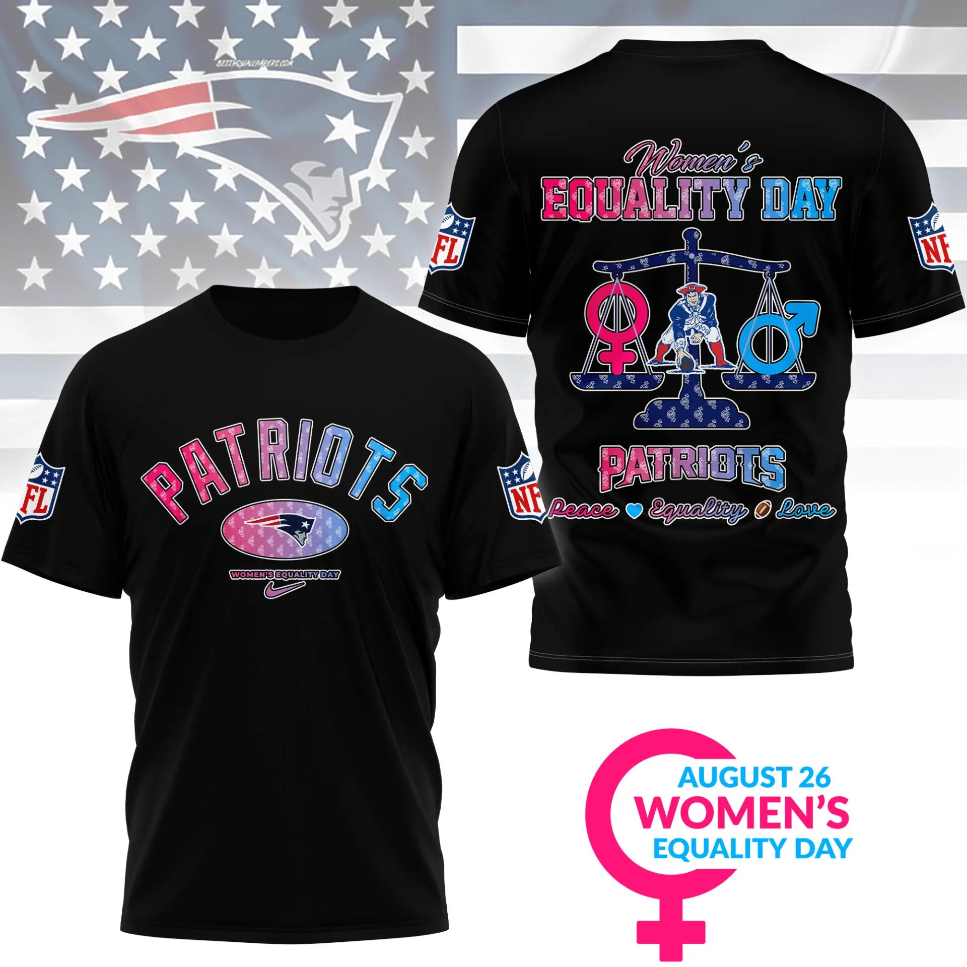 New England Patriots | Premium Women’s Equality Day 3D Shirt NY – HuddleStyle.com - Main