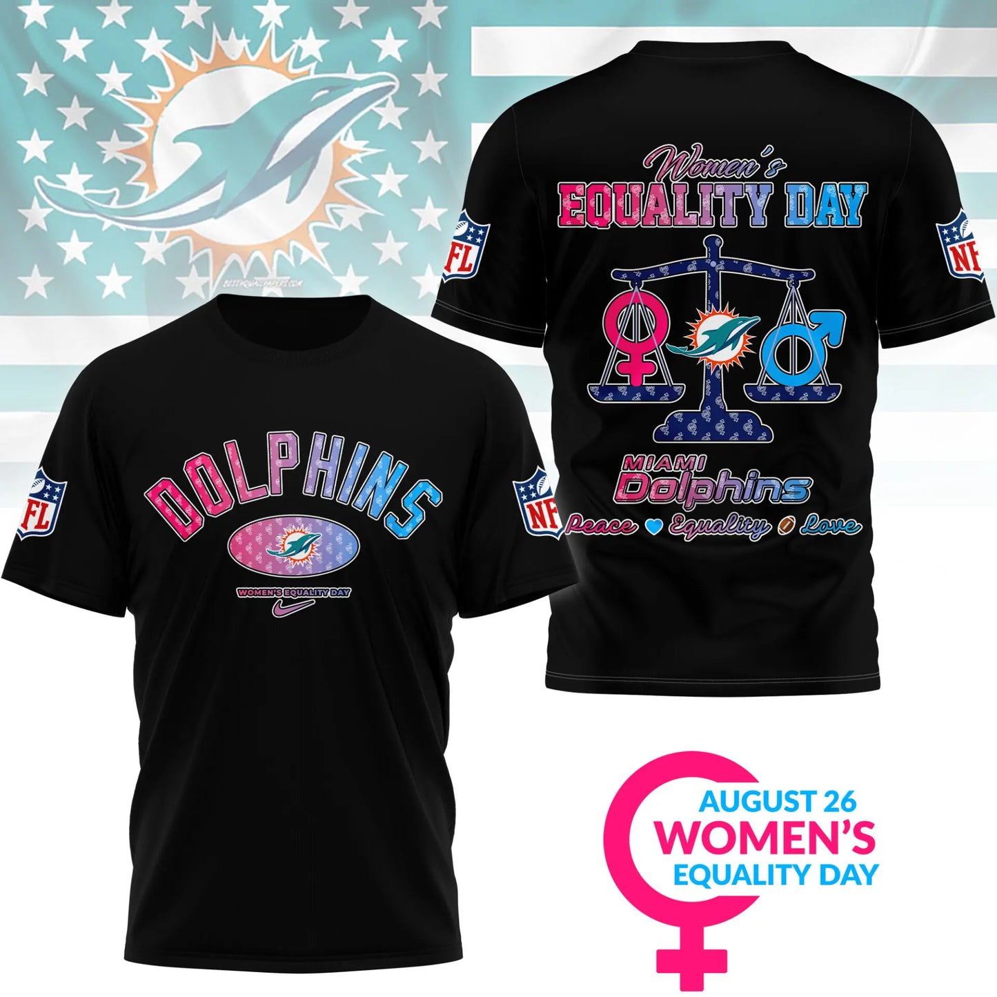 Miami Dolphins | Premium Women’s Equality Day 3D Shirt NY – HuddleStyle.com - Image 5