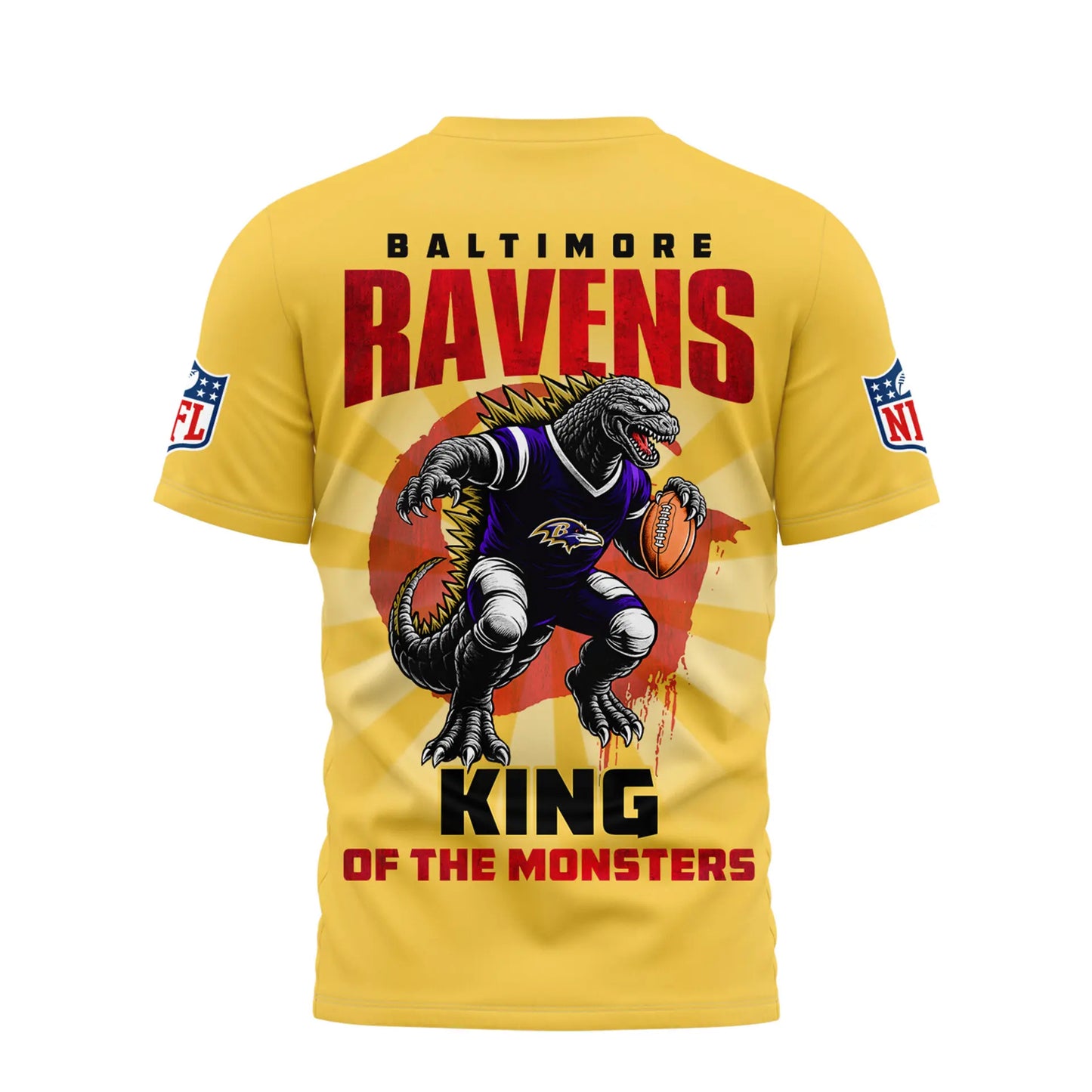 Baltimore Ravens | Premium NFL Godzilla King of the Monsters 3D Shirt NY – HuddleStyle.com - Image 3