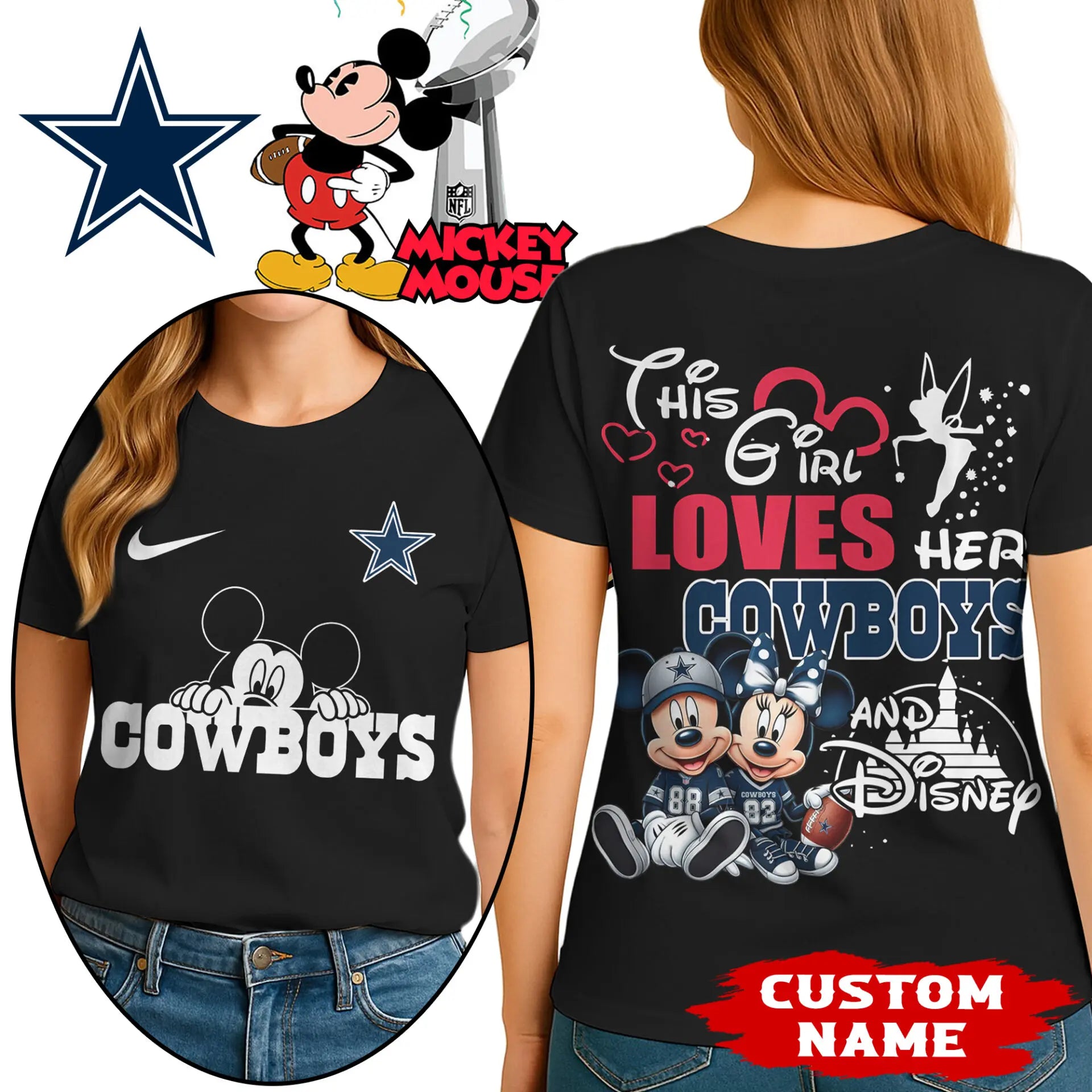 Dallas Cowboys | Premium NFL Mickey Shirt HI – HuddleStyle.com - Image 3