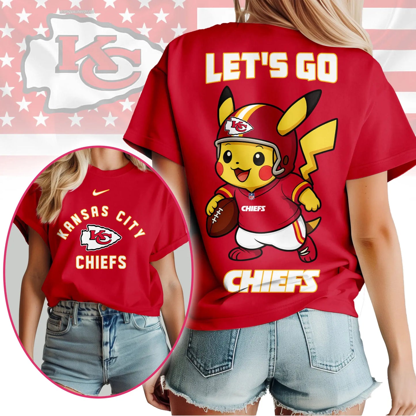 Kansas City Chiefs | Premium NFL Pokemon Fan 3D Shirt NY – HuddleStyle.com - Image 3