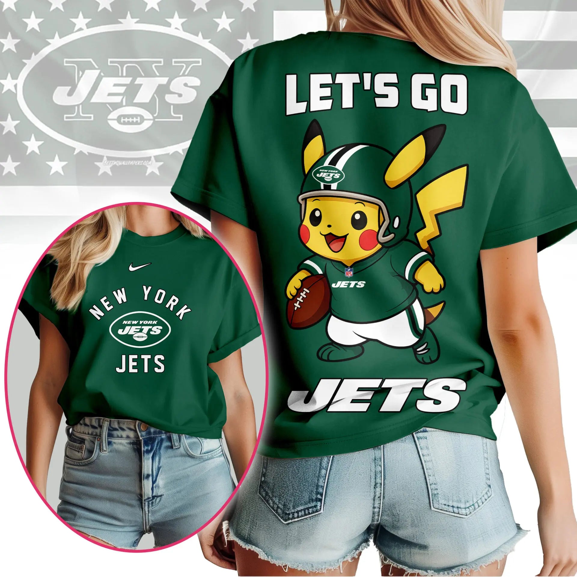 New York Jets | Premium NFL Pokemon Fan 3D Shirt NY – HuddleStyle.com - Image 3