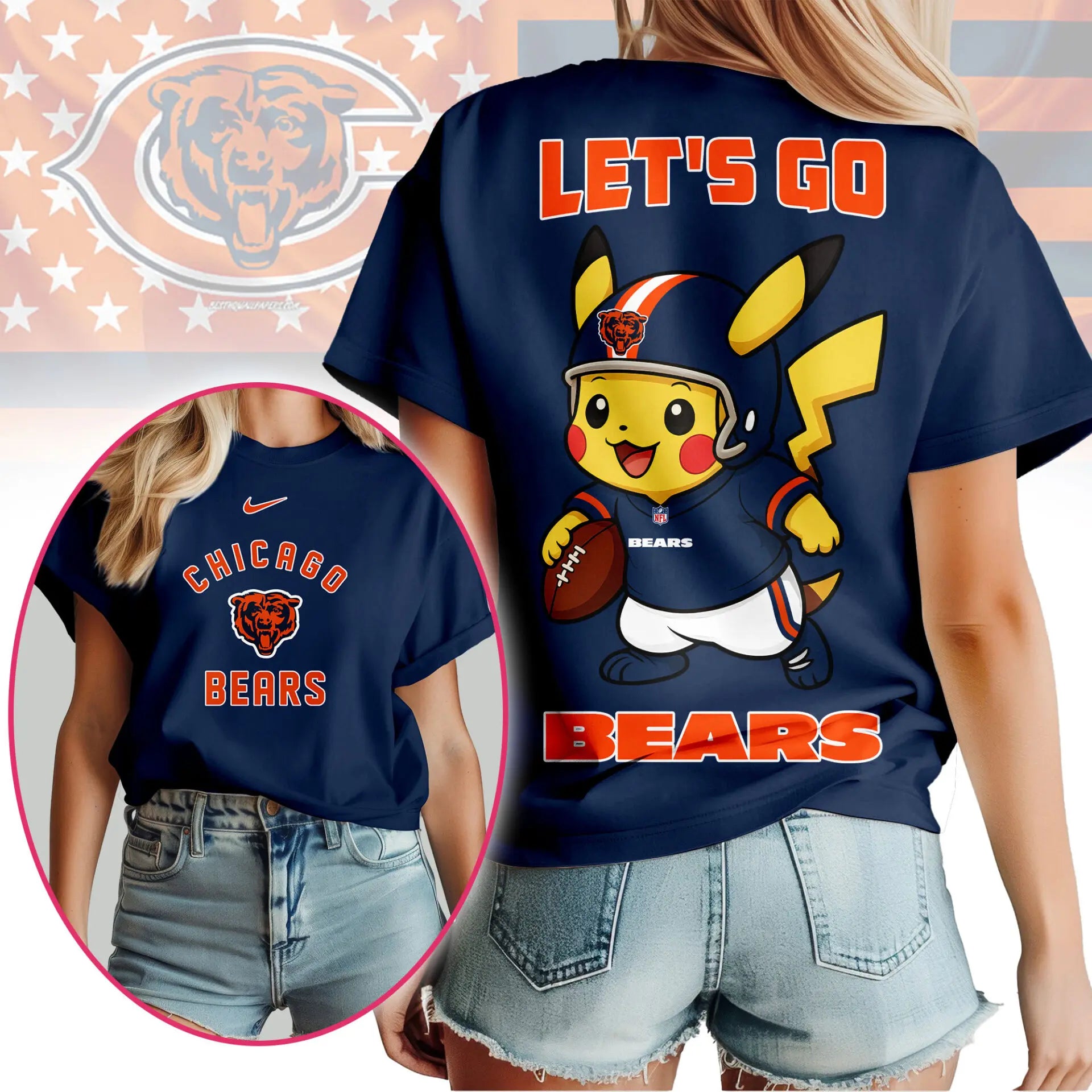 Chicago Bears | Premium NFL Pokemon Fan 3D Shirt NY – HuddleStyle.com - Image 3