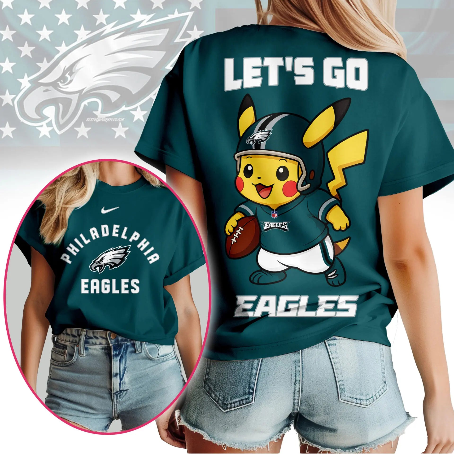 Philadelphia Eagles | Premium NFL Pokemon Fan 3D Shirt NY – HuddleStyle.com - Image 3
