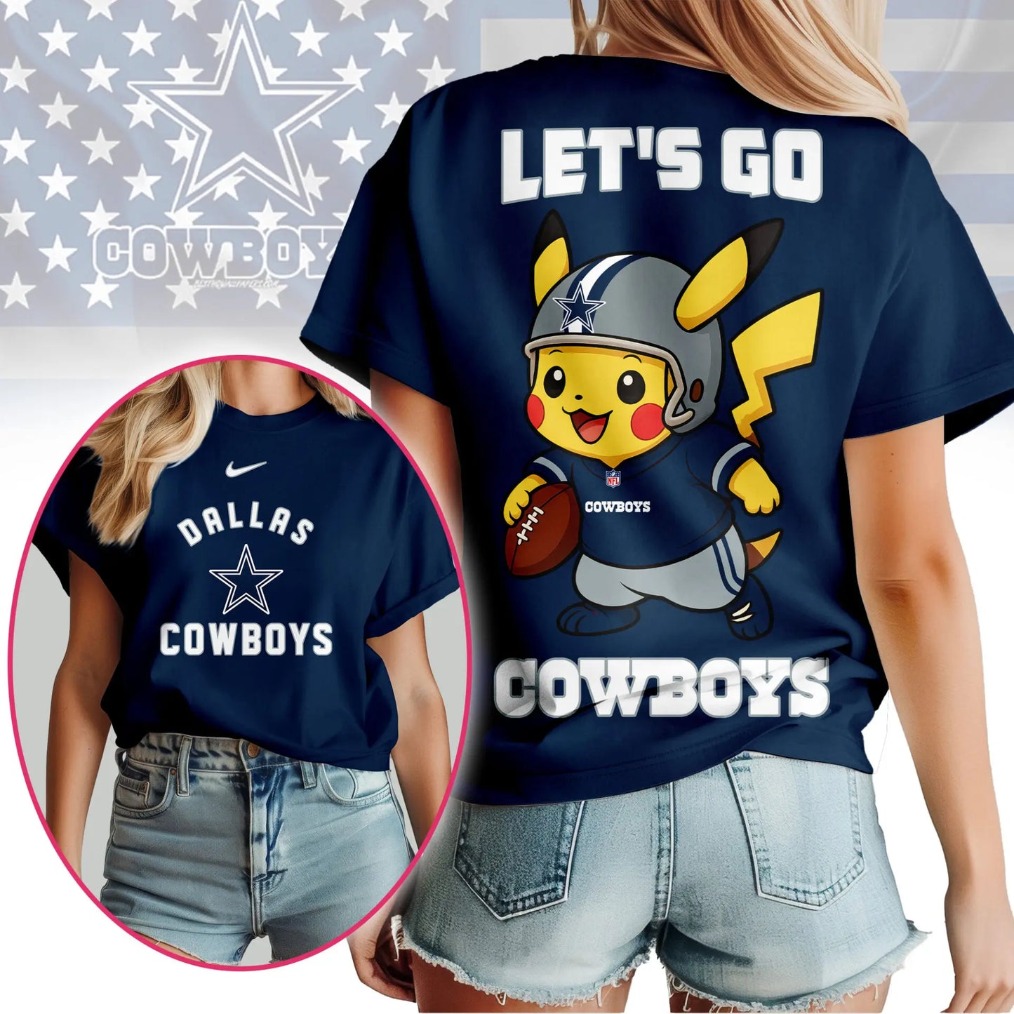 Dallas Cowboys | Premium NFL Pokemon Fan 3D Shirt NY – HuddleStyle.com - Main