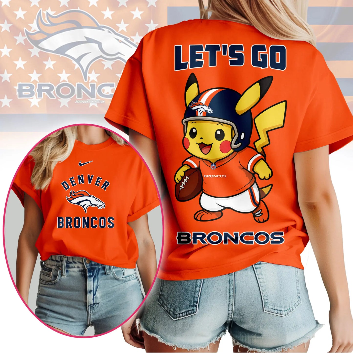 Denver Broncos | Premium NFL Pokemon Fan 3D Shirt NY – HuddleStyle.com - Image 2
