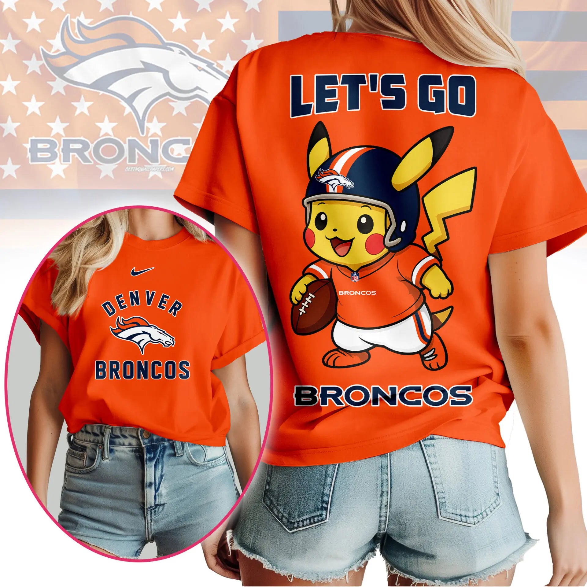 Denver Broncos | Premium NFL Pokemon Fan 3D Shirt NY – HuddleStyle.com - Image 2