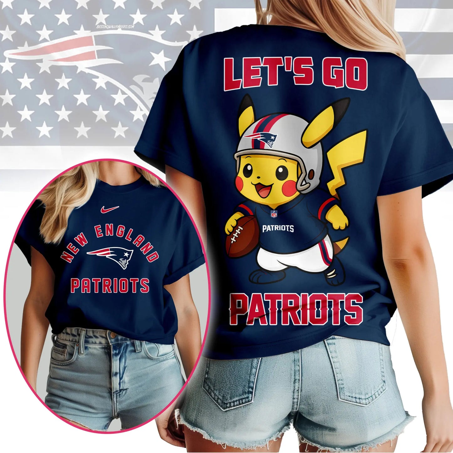 New England Patriots | Premium NFL Pokemon Fan 3D Shirt NY – HuddleStyle.com - Image 2