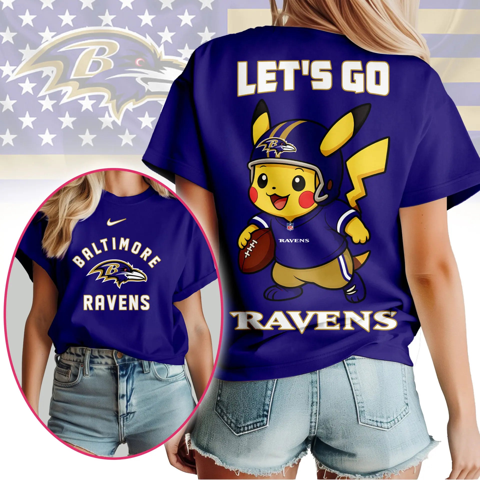 Baltimore Ravens | Premium NFL Pokemon Fan 3D Shirt NY – HuddleStyle.com - Image 3