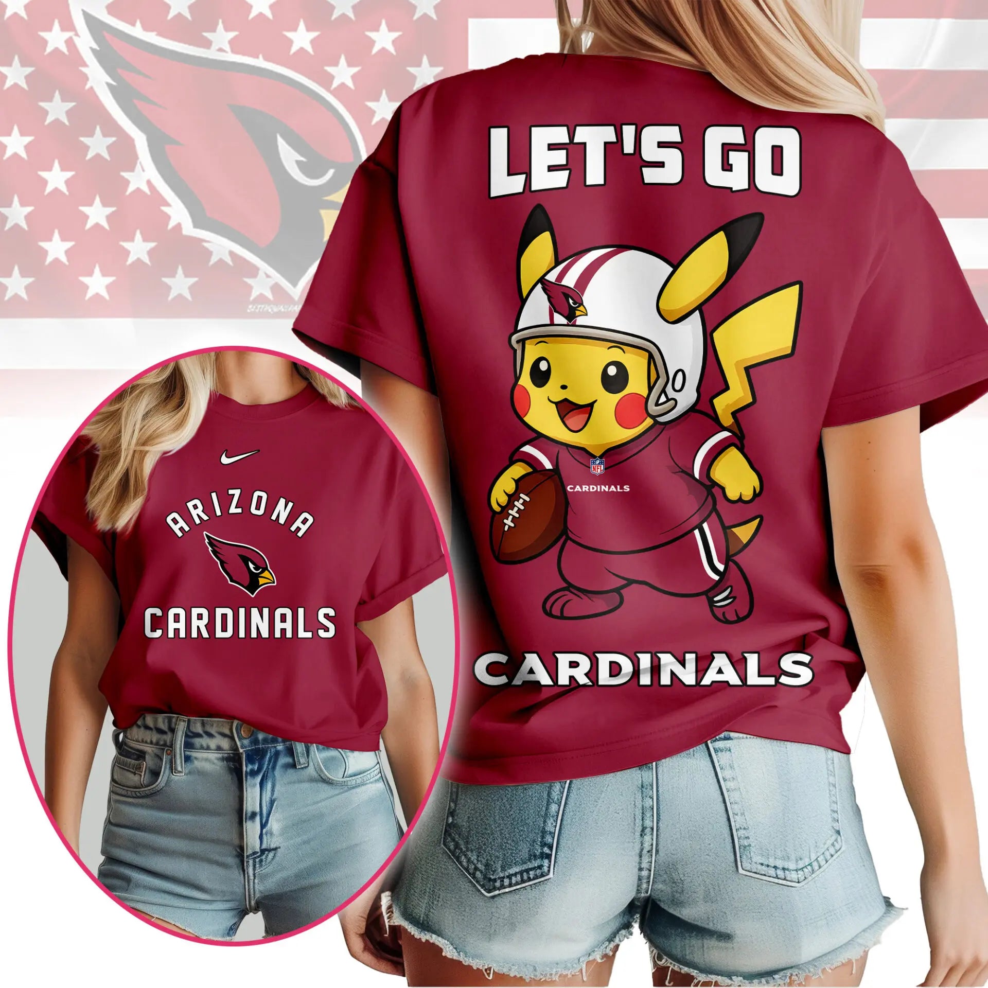 Arizona Cardinals | Premium NFL Pokemon Fan 3D Shirt NY – HuddleStyle.com - Image 2