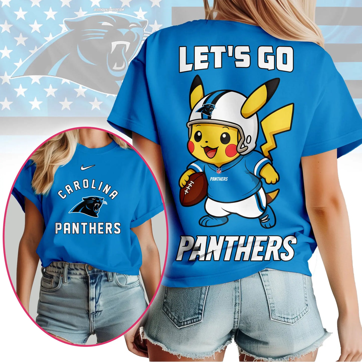 Carolina Panthers | Premium NFL Pokemon Fan 3D Shirt NY – HuddleStyle.com - Image 2