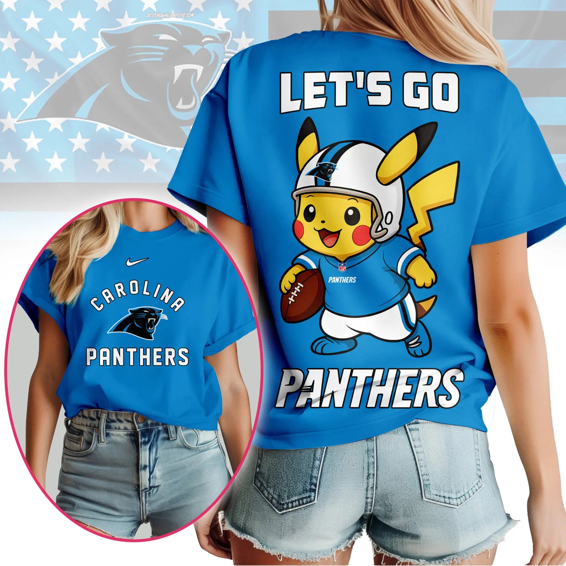 Carolina Panthers | Premium NFL Pokemon Fan 3D Shirt NY – HuddleStyle.com - Main