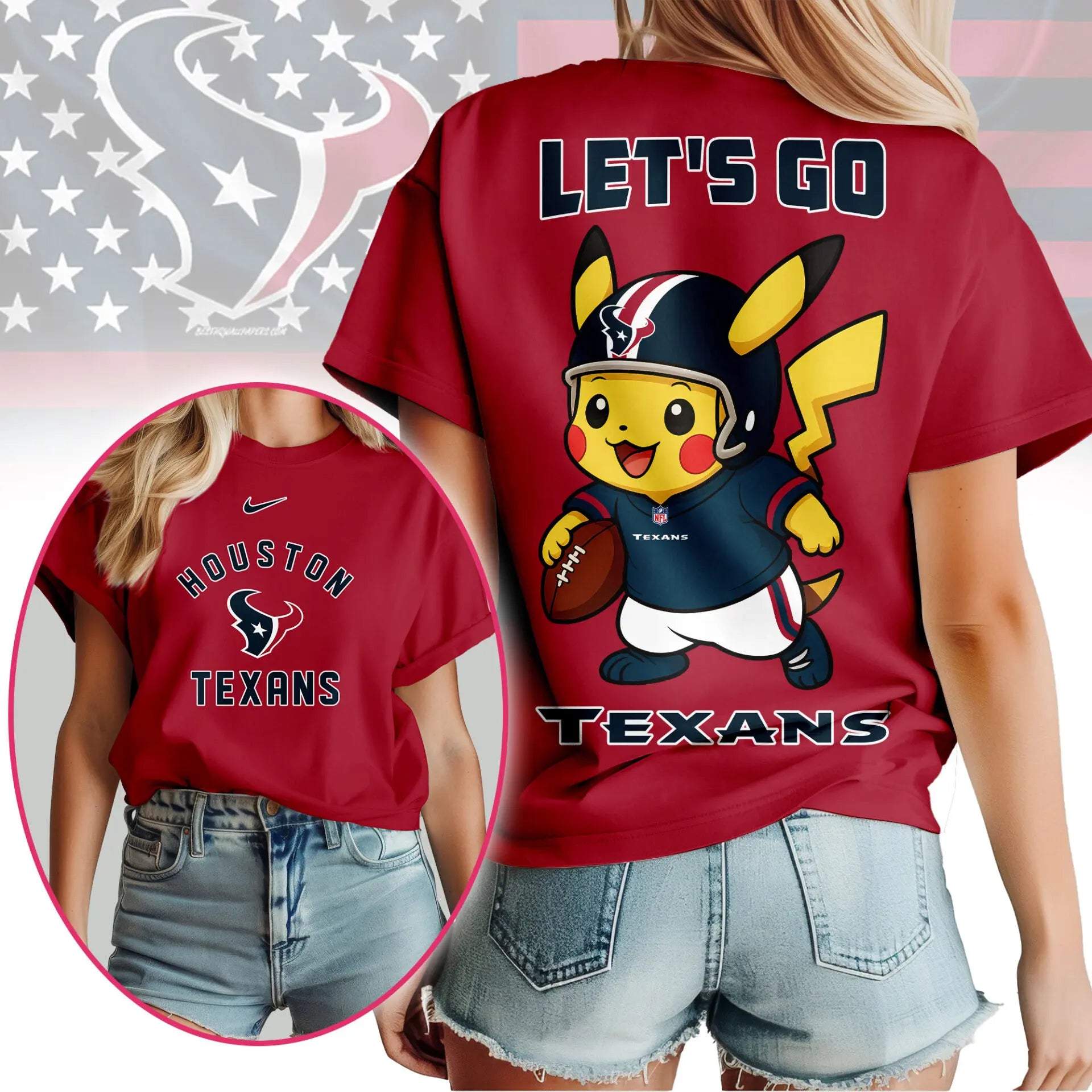 Houston Texans | Premium NFL Pokemon Fan 3D Shirt NY – HuddleStyle.com - Main
