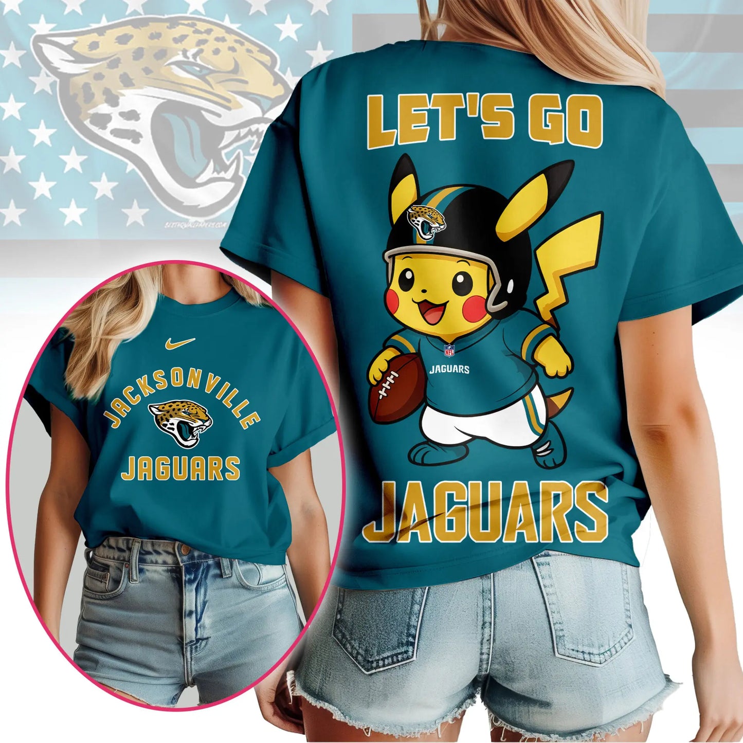 Jacksonville Jaguars | Premium NFL Pokemon Fan 3D Shirt NY – HuddleStyle.com - Image 2