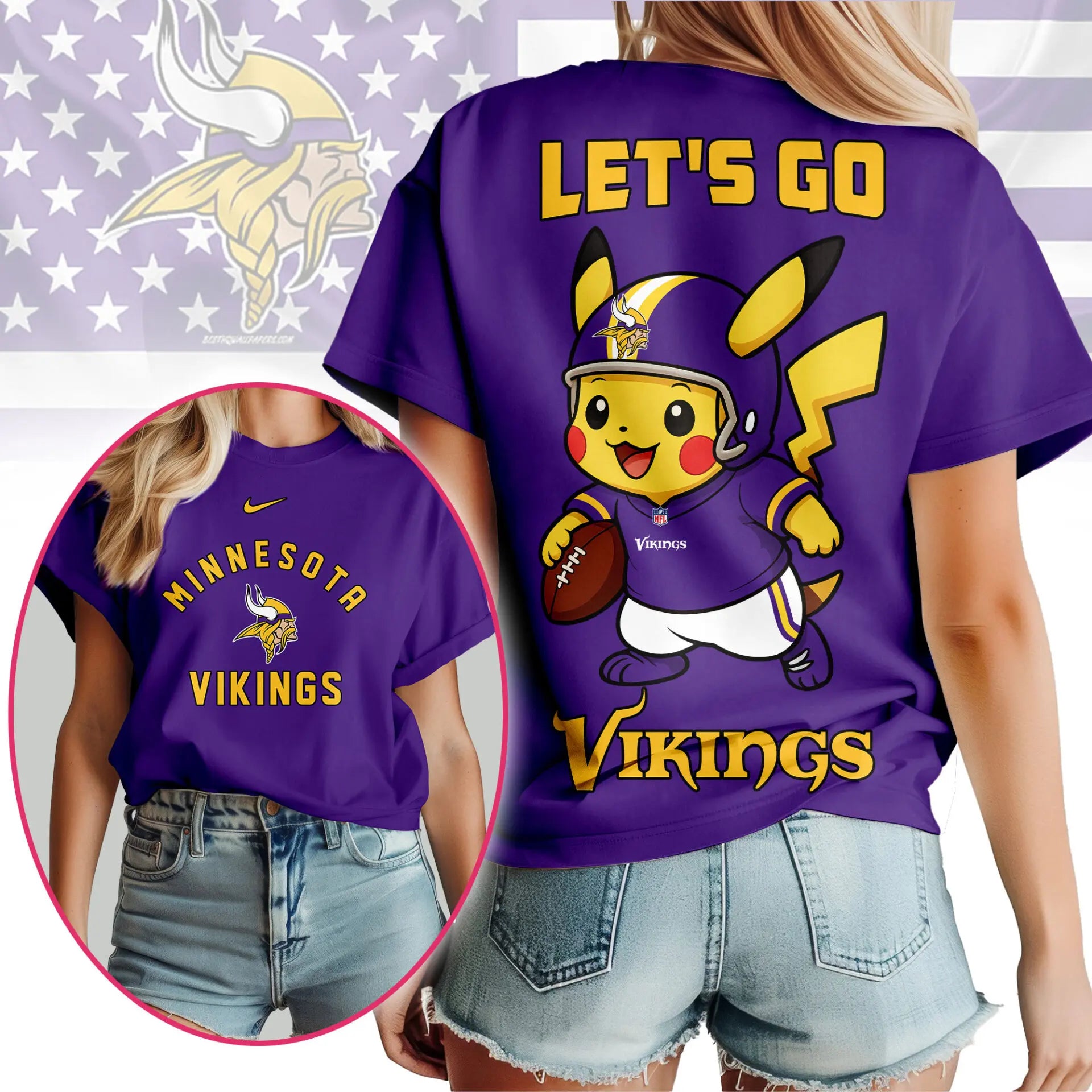 Minnesota Vikings | Premium NFL Pokemon Fan 3D Shirt NY – HuddleStyle.com - Image 3